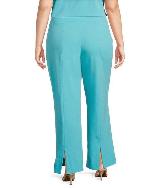 Ming Wang Plus Size Deco Stretch Crepe Back Slit Hem Pants Product Image