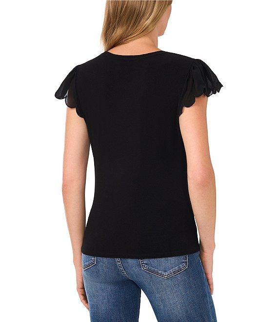 CeCe Crew Neck Cap Ruffle Sleeve Blouse Product Image