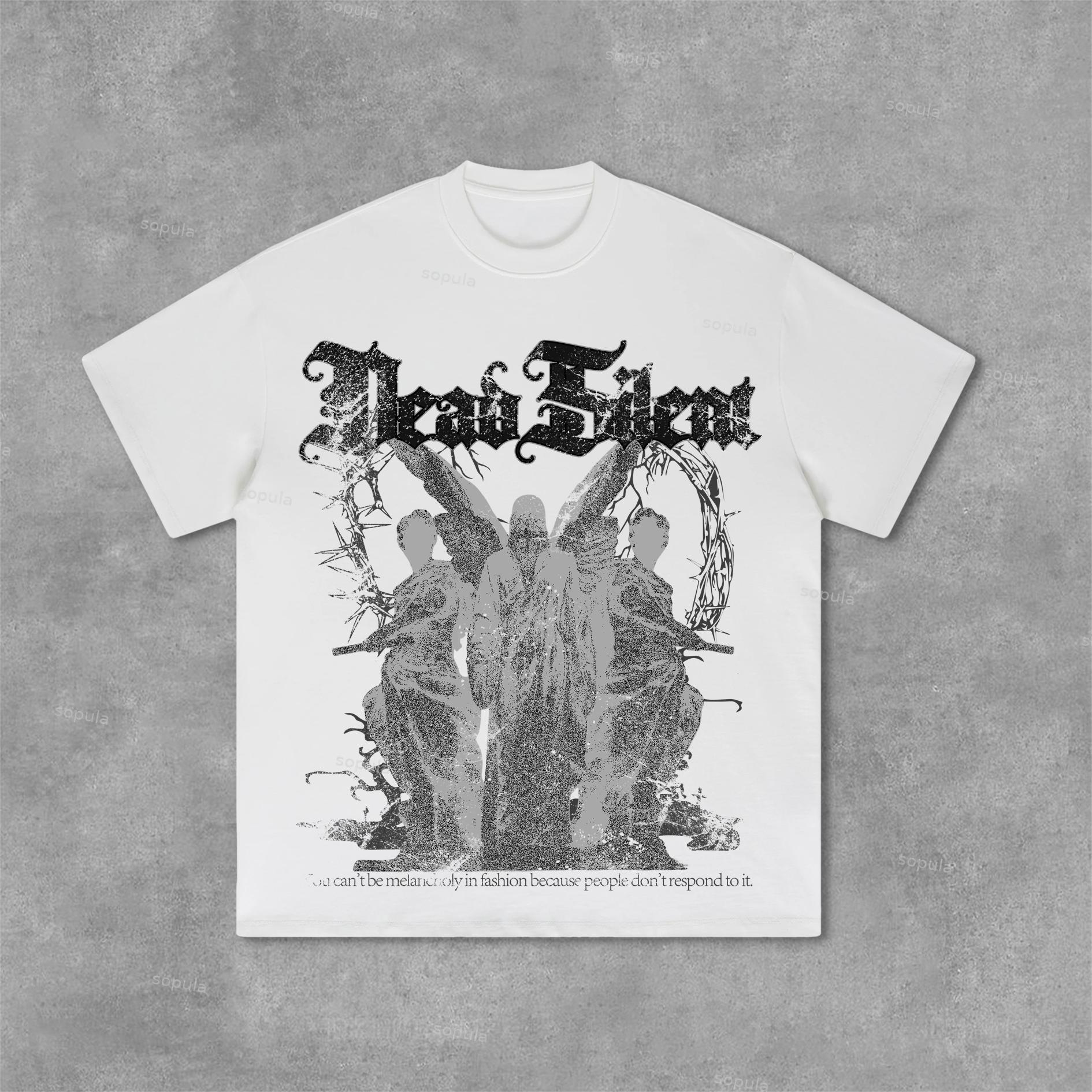 Sopula Evil Angel Retro Mottled Thorn Printing Casual Cotton T-Shirt Product Image