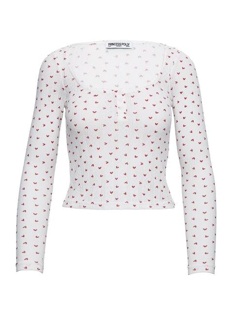 Sleepytea Pointelle Sleep Long Sleeve Top White / Red Product Image