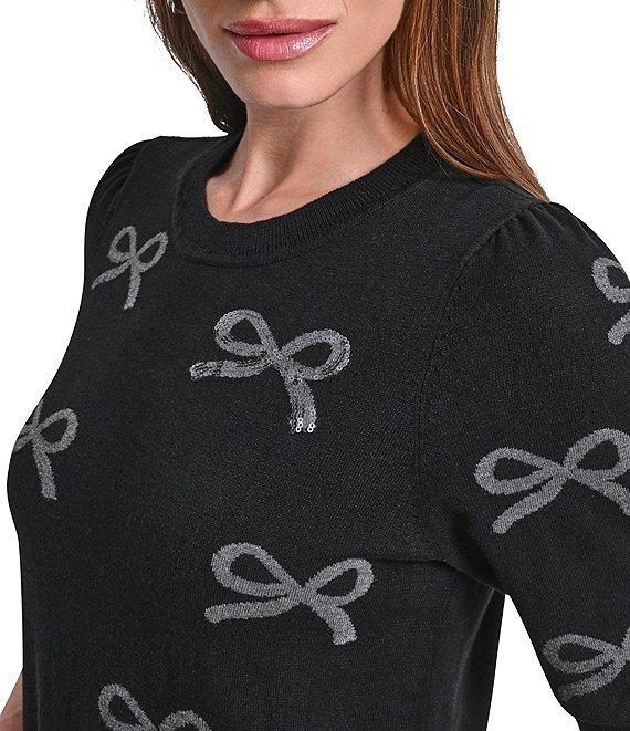 DKNY by Donna Karan Sequin Mini Bow Crew Neck Puff Sleeve Sweater Product Image