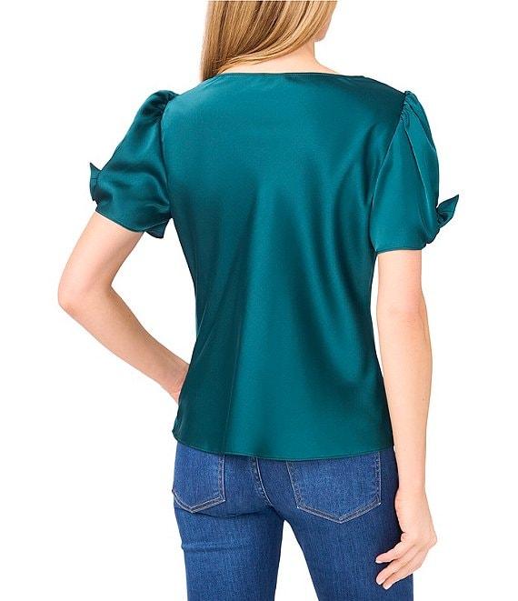 Cece Woven Cowl Neck Short Bubble Sleeve Top Product Image