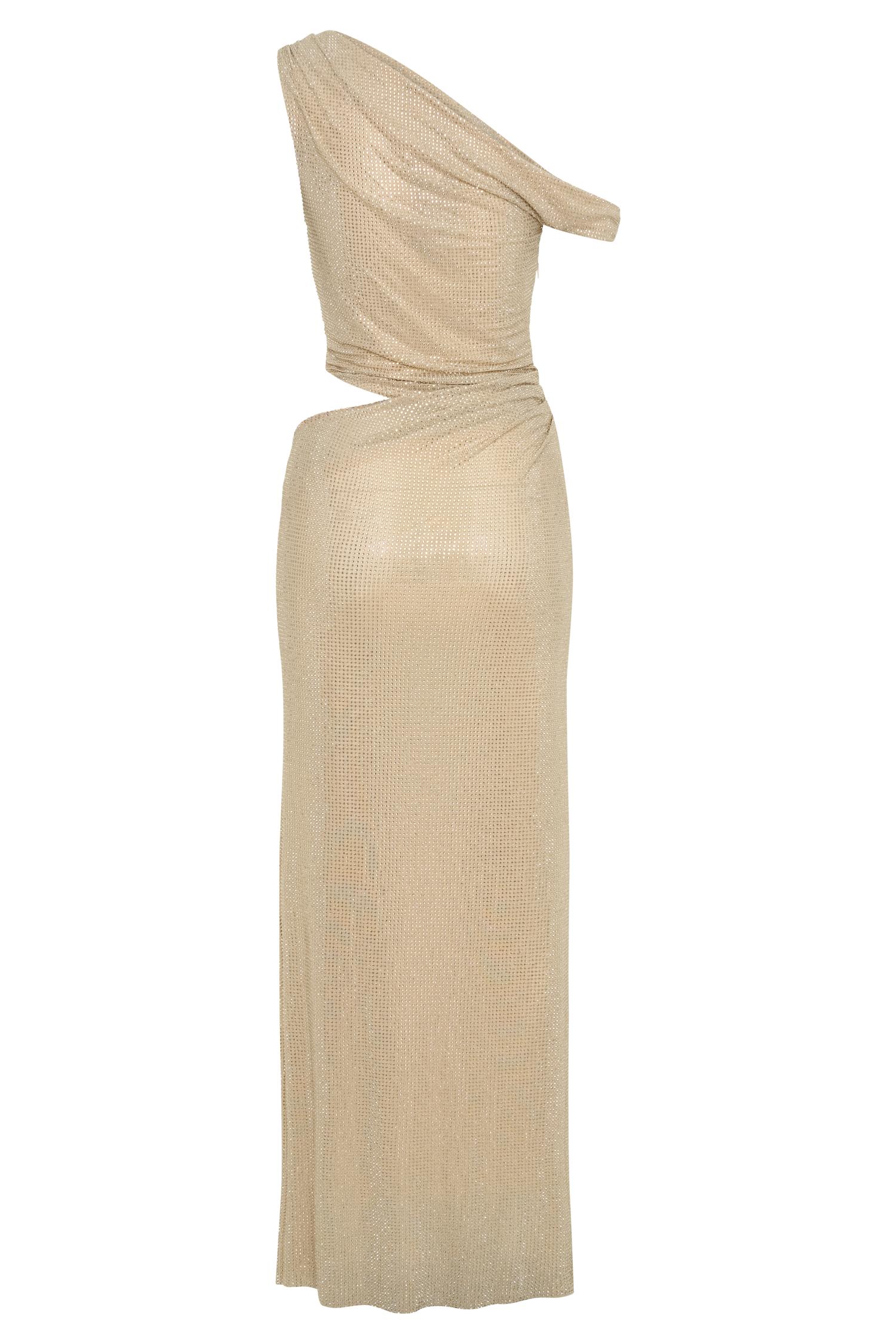 Kenny Diamante One Shoulder Maxi Dress - Gold Product Image