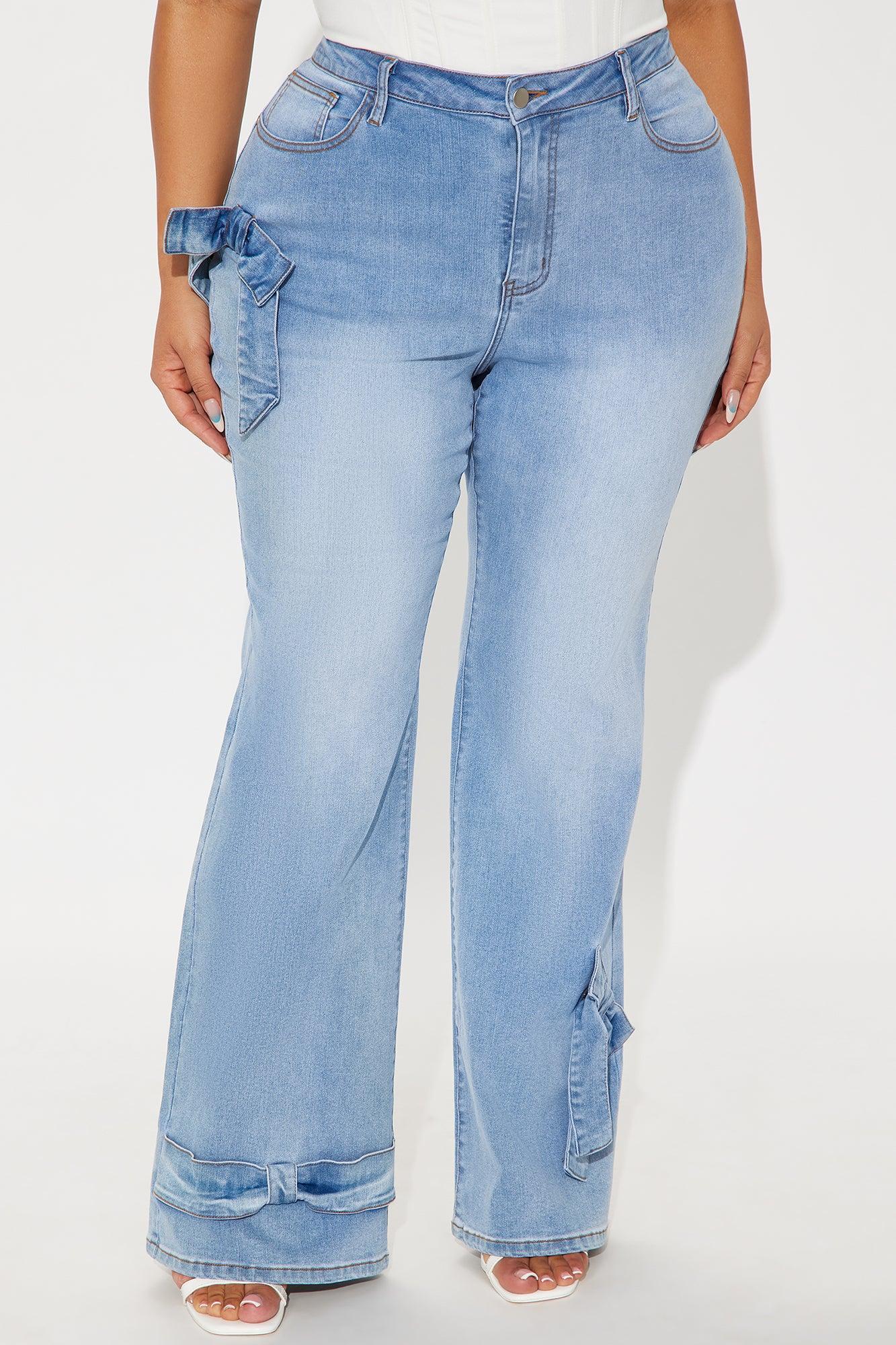 Brielle Bow Straight Leg Jeans - Light Wash Product Image