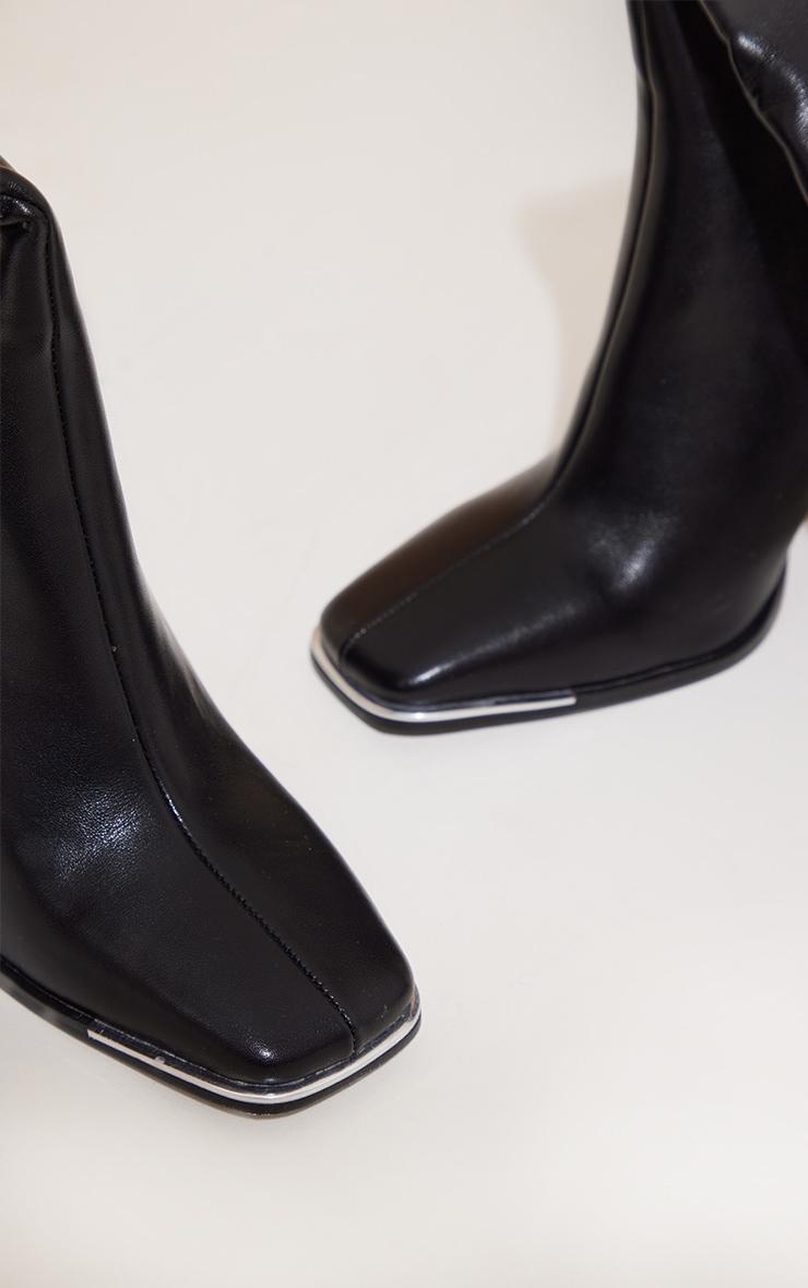 Black PU Toe Cap Flare Heeled Knee Boots Product Image
