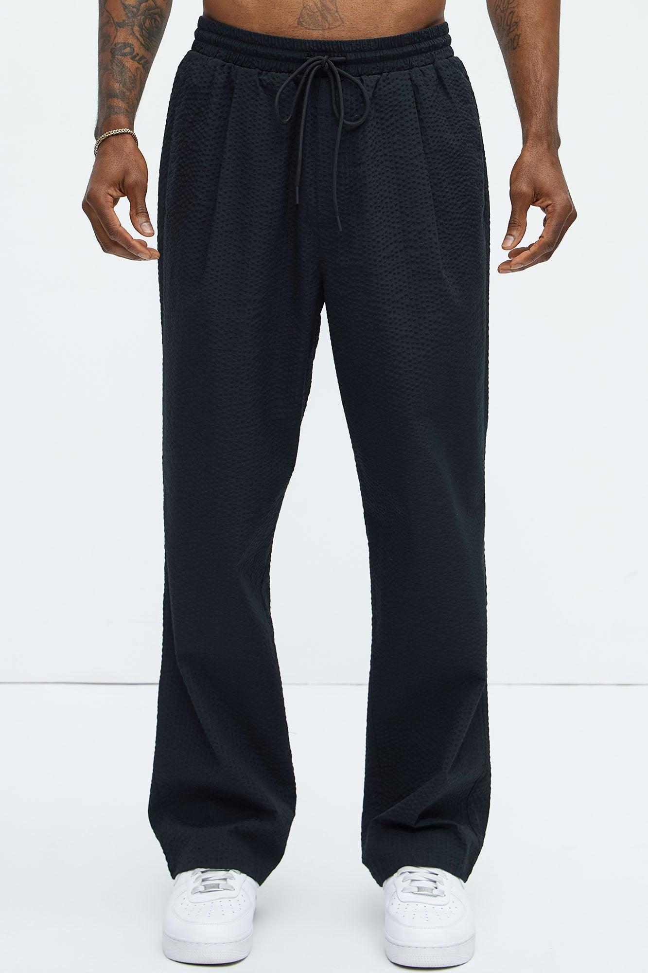 Seersucker Straight Pants - Black Product Image
