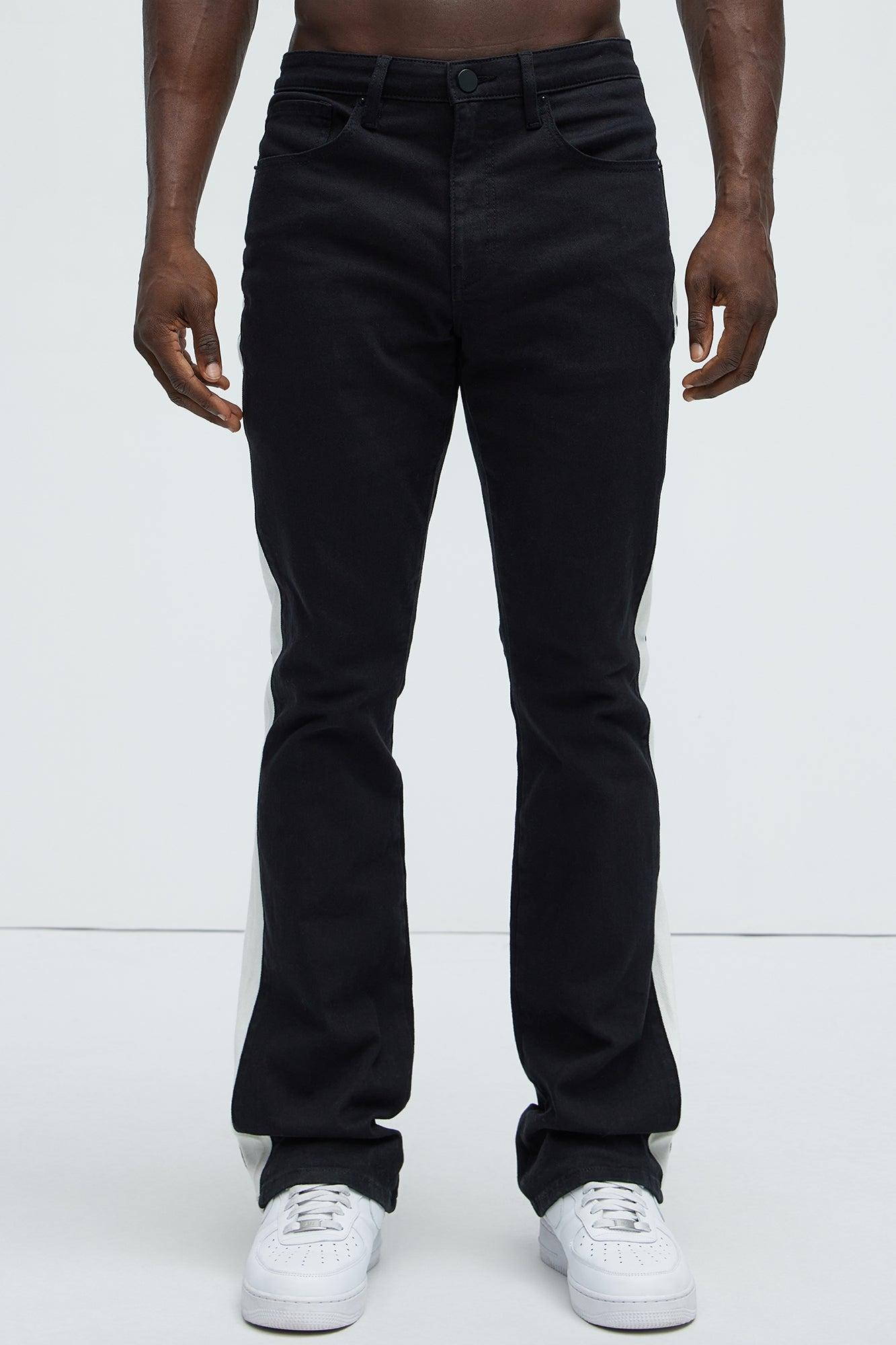 Teek Racing Stripe Stacked Slim Flare Jeans - Black/combo Product Image