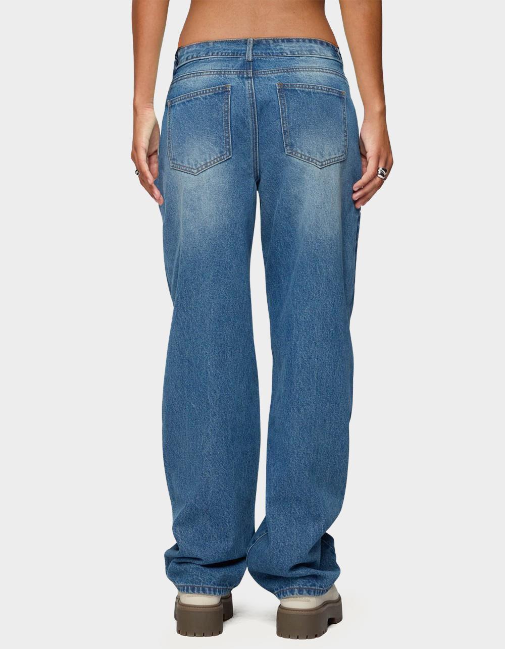 EDIKTED Rorie Mid Rise Straight Leg Jeans - BLUE Product Image