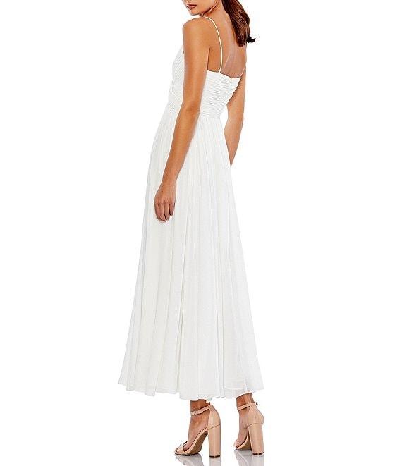 Mac Duggal Chiffon V-Neck Sleeveless Faux Wrap Flowy Midi Dress Product Image