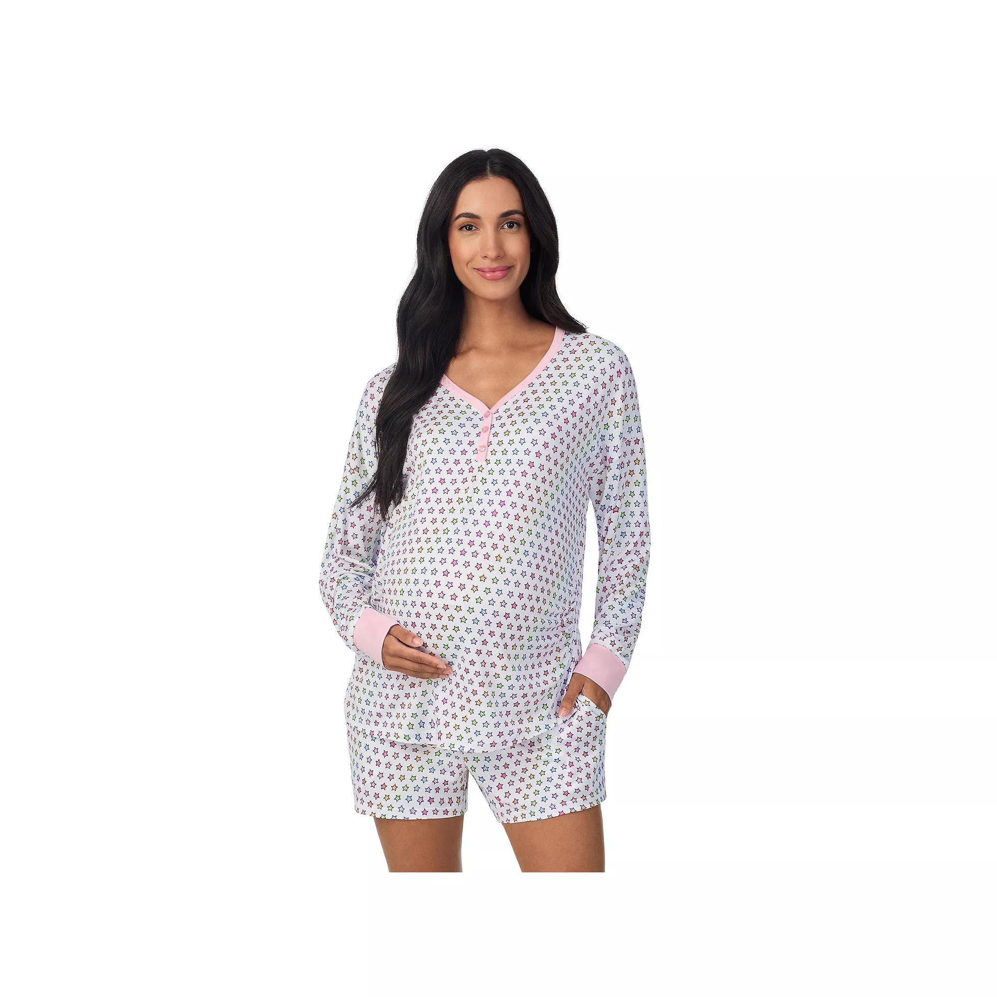 Maternity Beauty Sleep Social Long Sleeve Henley Pajama Top & Pajama Shorts Set, Women's,  Product Image