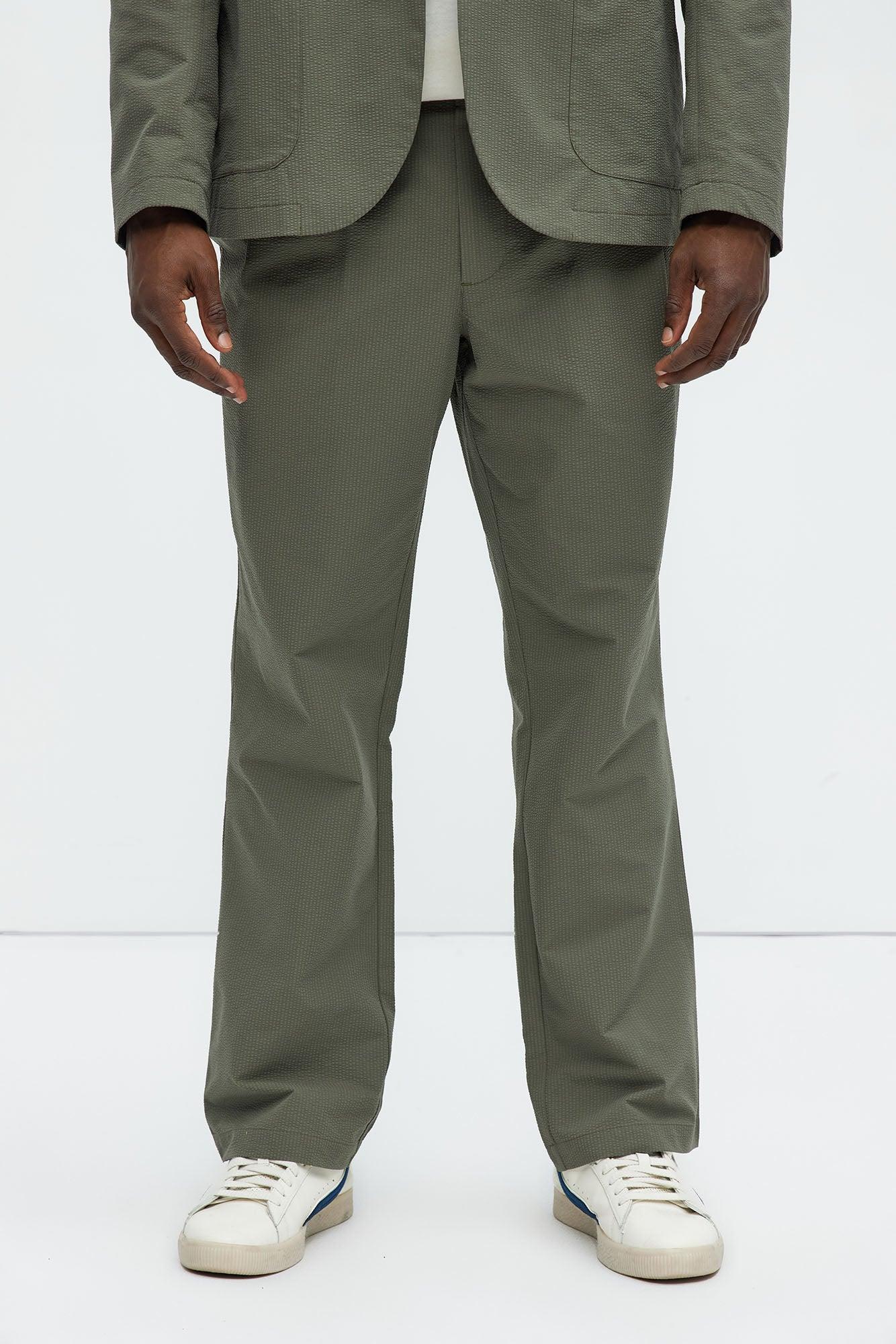 Seersucker Pleated Pants - Olive Product Image