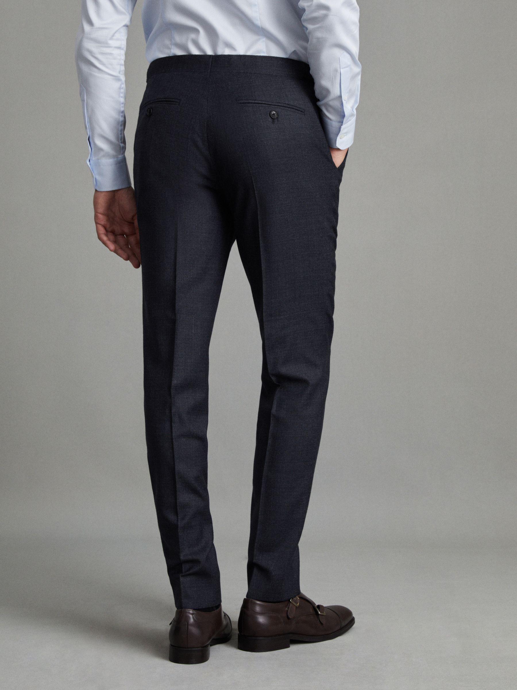 Slim Fit Wool Textured Trousers in Navy Product Image