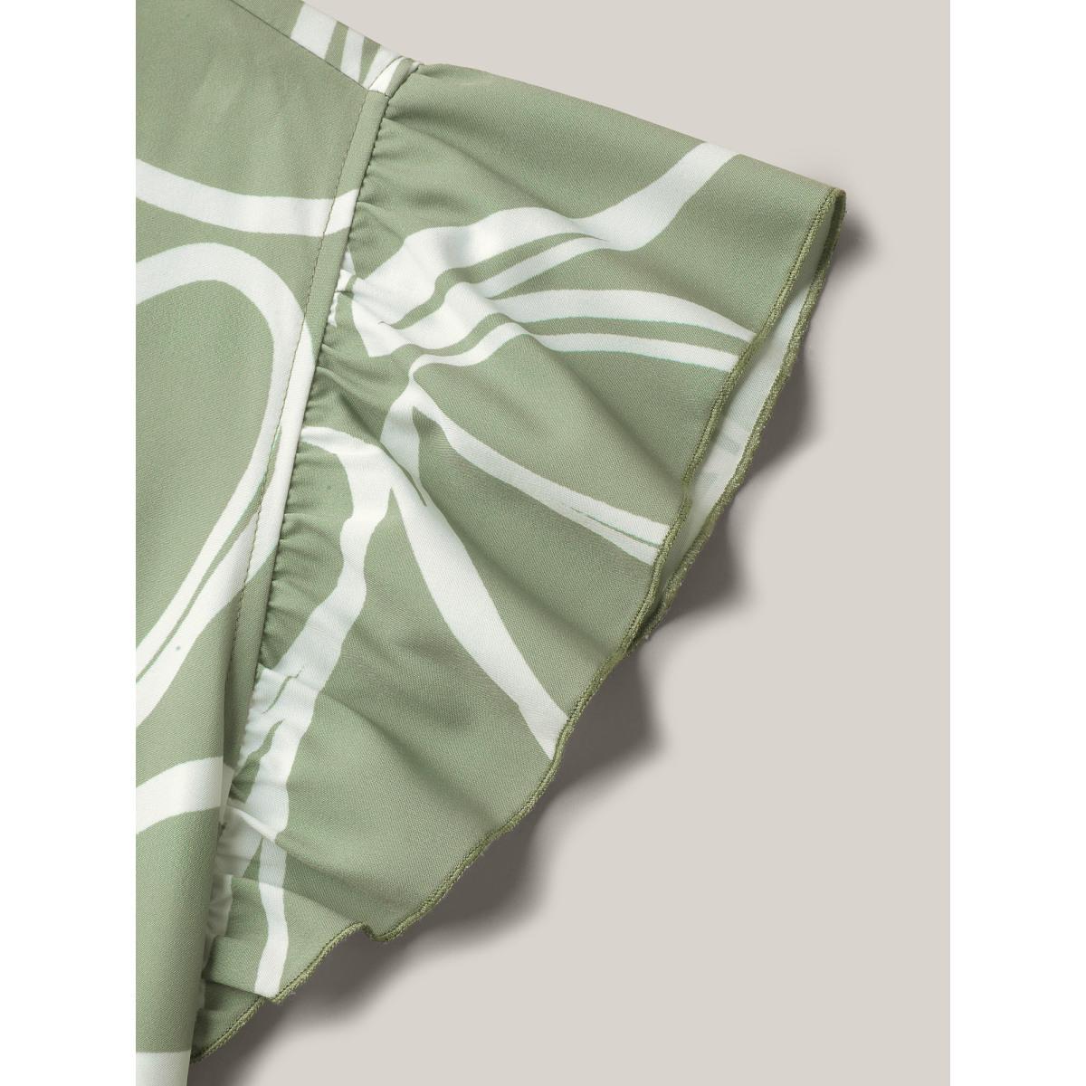 Plus Size Abstract Floral Print Ruffled Sleeve Maxi Dress Sage Women Elegant Ruffles Overlap Collar Cap Sleeve Curvy BloomChic 22-24/3X Product Image