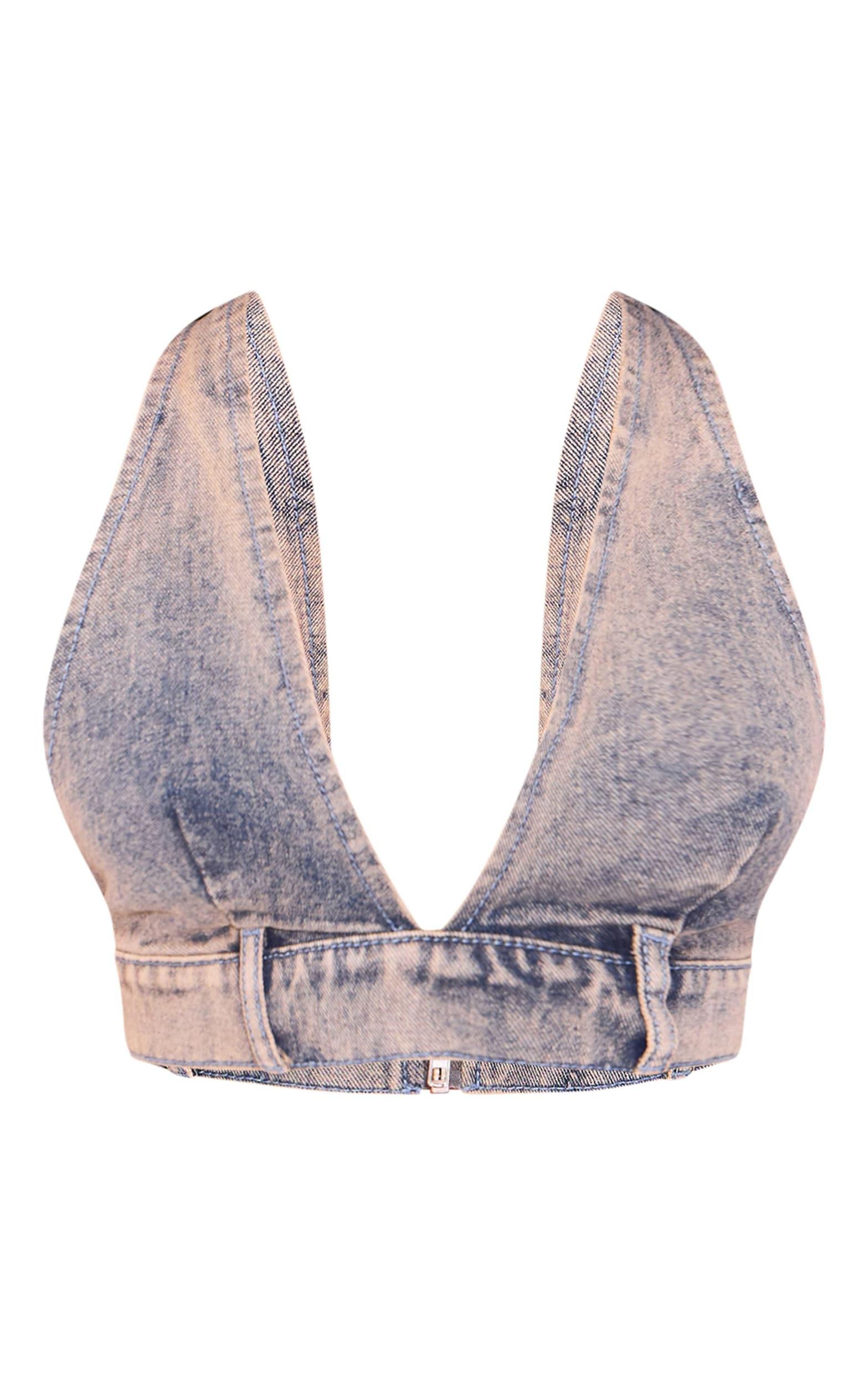 Petite Washed Blue Denim V-neck Bralet Product Image