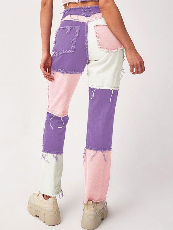 Pastel Patchwork Denim Boyfriend Jeans Product Image
