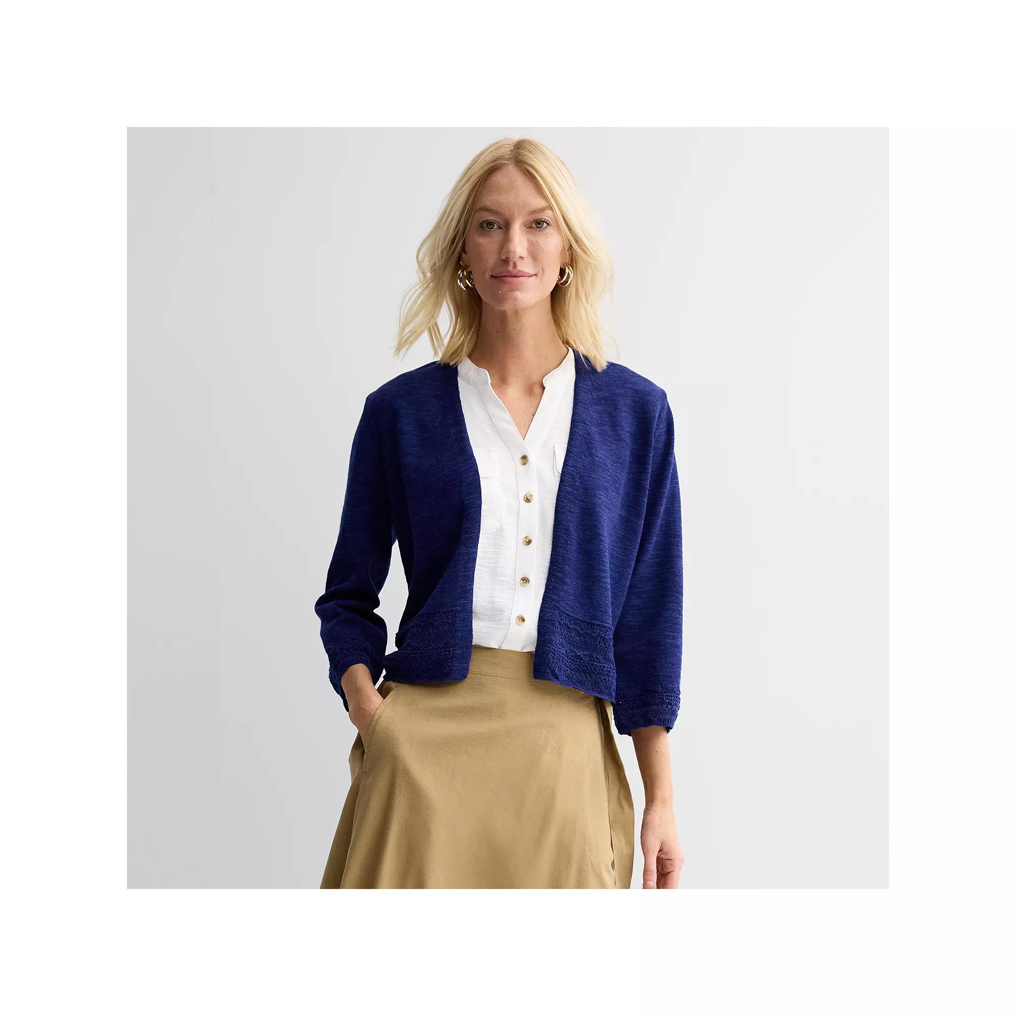 Women's Croft & Barrow® Pointelle Hem Open-Front Cardigan, Size: XL, Felix Blue Product Image