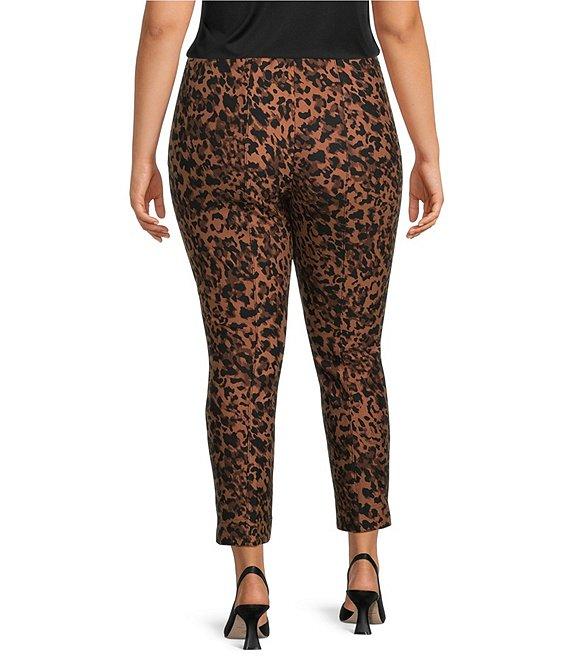 Slim Factor by Investments Plus Size Ponte Knit No-Waist Ankle Leopard Pants Product Image