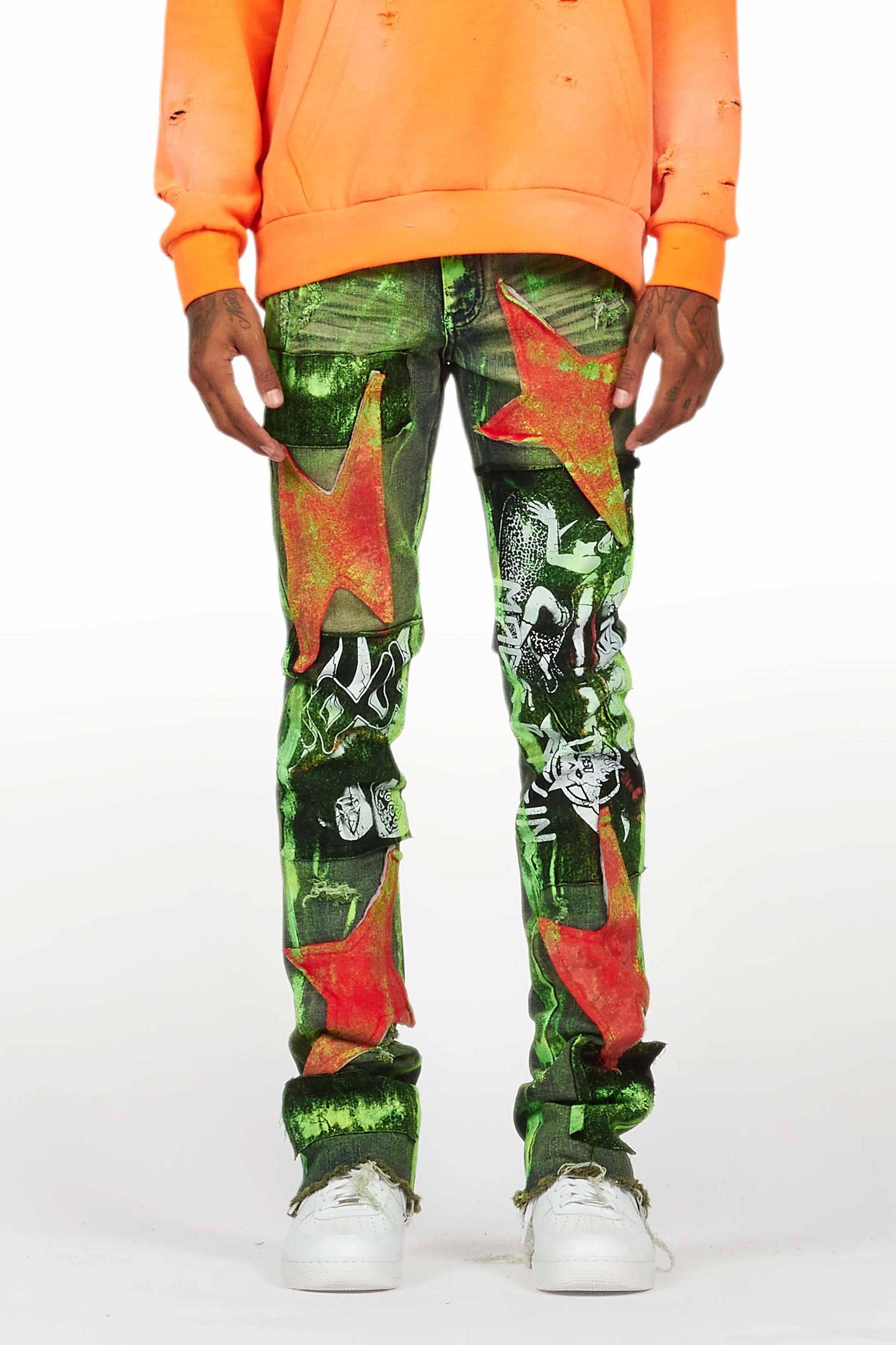 Valko Blue/Green Roller Paint Stacked Flare Jean Male Product Image