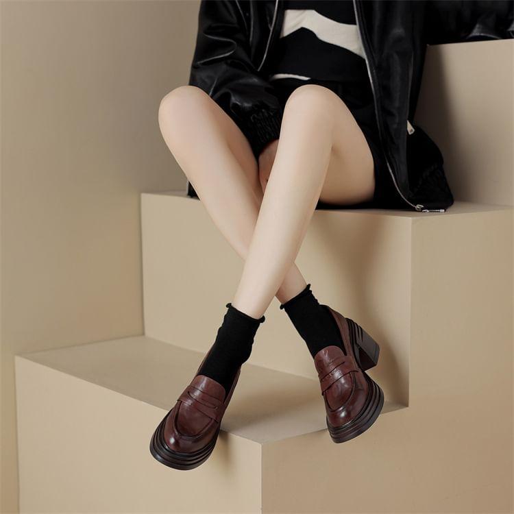 Platform Block Heel Penny Loafer Pumps Product Image