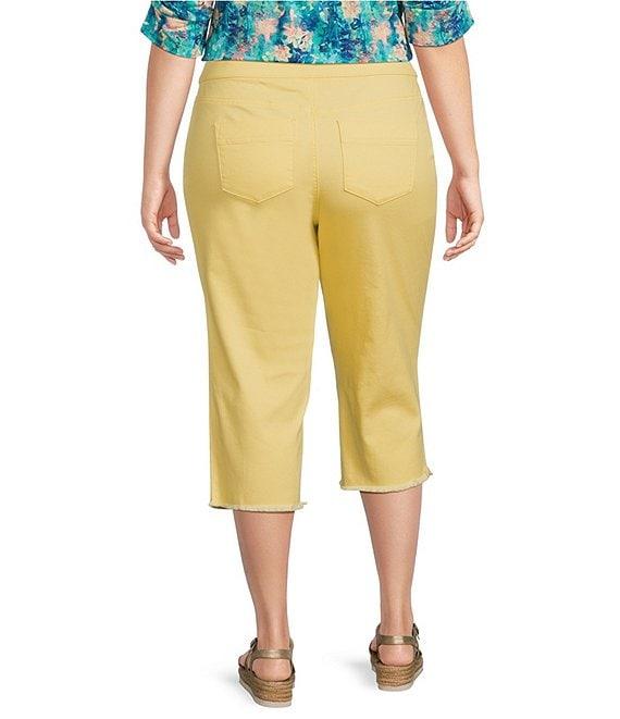 Intro Plus Size Straight Slim Leg Frayed Hem Capri Pull-On Pants Product Image