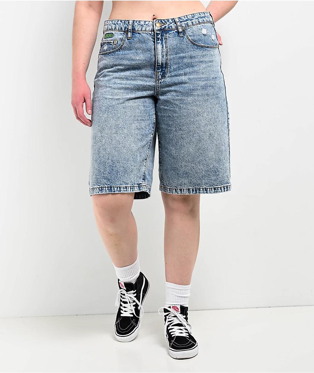 Empyre Sydney Partay Blue Light Wash Denim Shorts Product Image