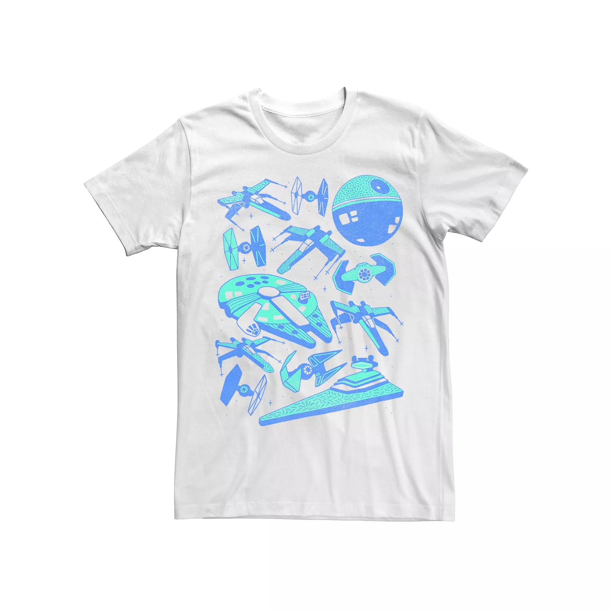 Men's Star Wars Blue Hue Space Ships Short Sleeve Tee,  Product Image