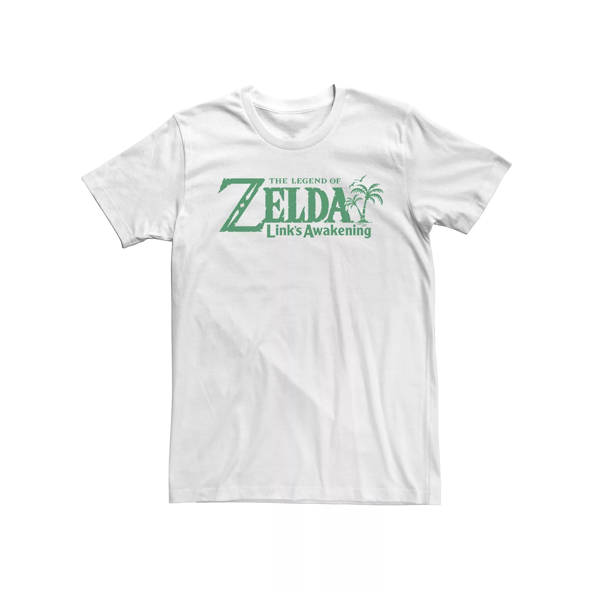 Men's Nintendo Link's Awakening Palm Trees Green Text Short Sleeve Tee,  Product Image
