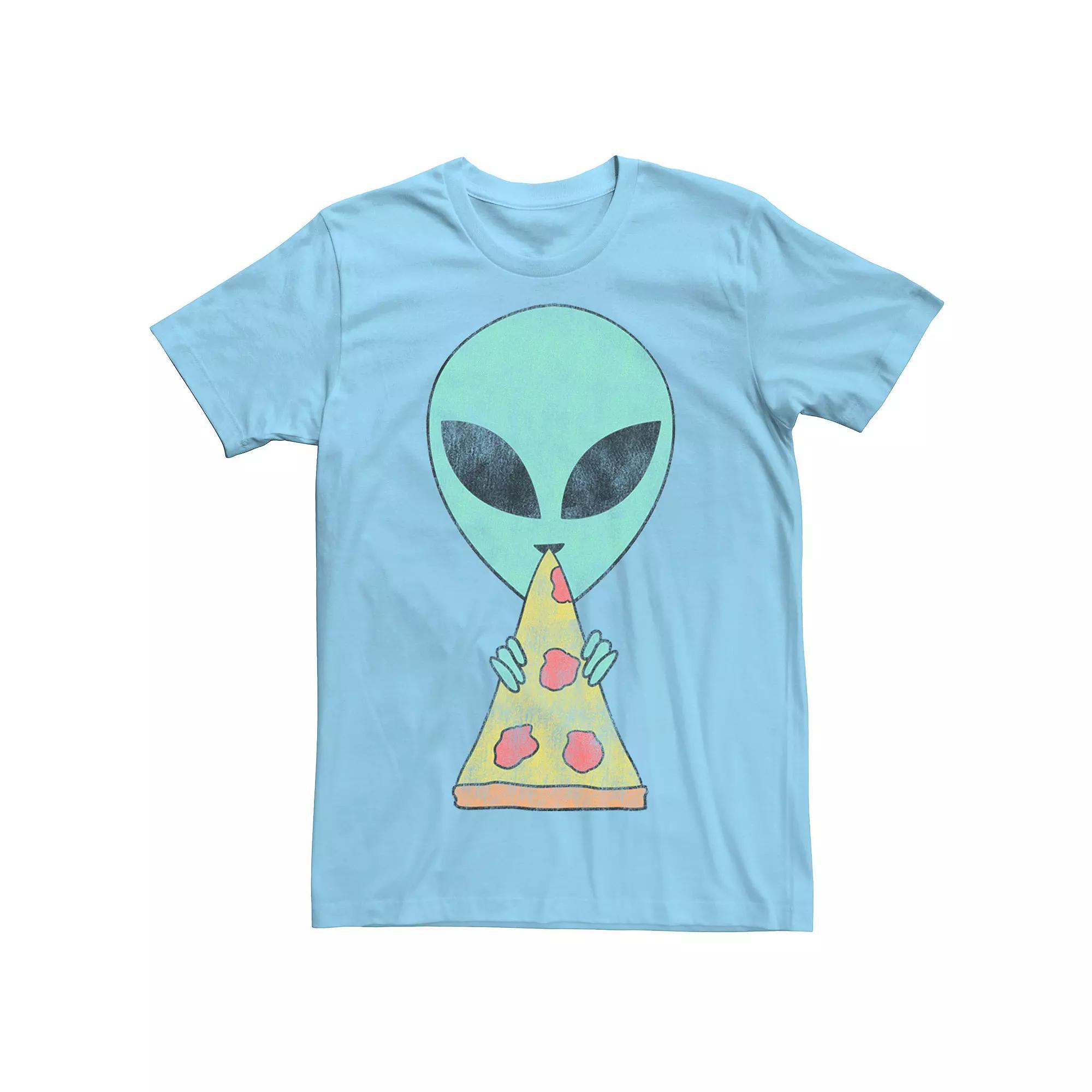 Men's Big Head Alien Eating Pizza Sketch Tee,  Product Image