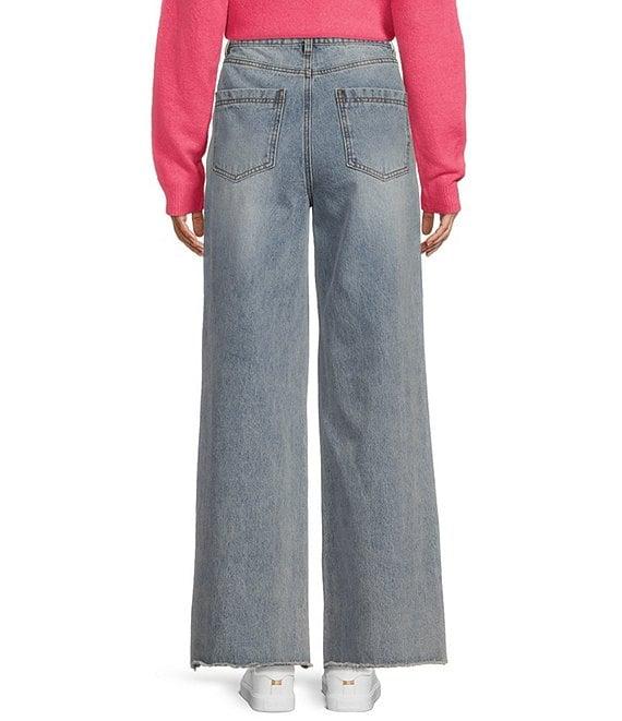 C&V Chelsea & Violet Distressed Rosette Wide Leg Denim Jeans Product Image