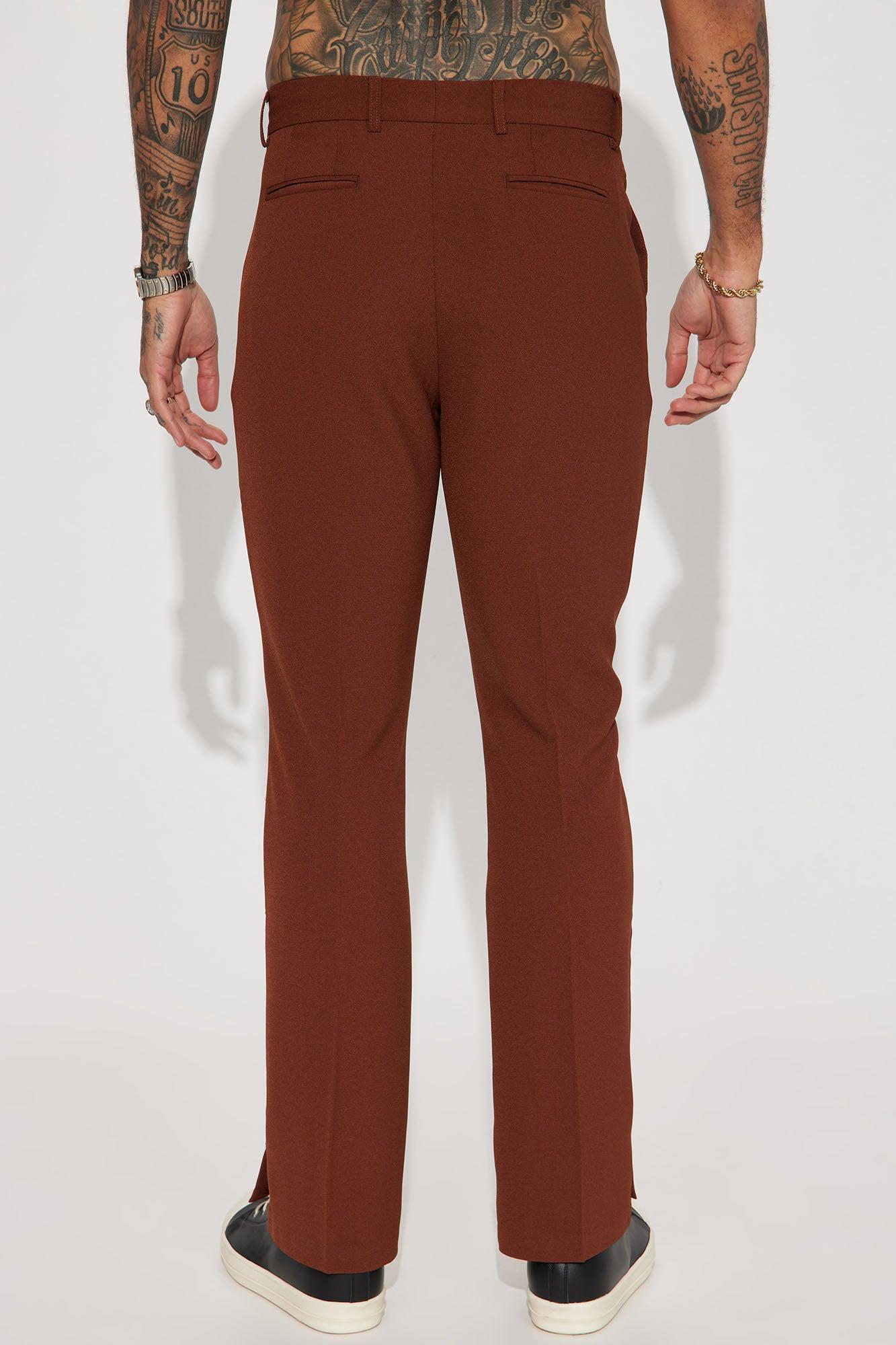 Golden Hour Slit Slim Flare Trousers - Brown Product Image