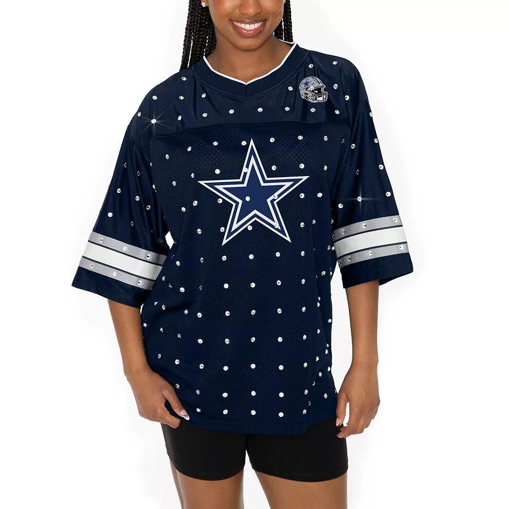 Women's Gameday Couture Navy Dallas Cowboys All-Over Rhinestone Sports Stripe Kickoff V-Neck Fashion Half-Sleeve Jersey Top, Size: XS, Blue Product Image