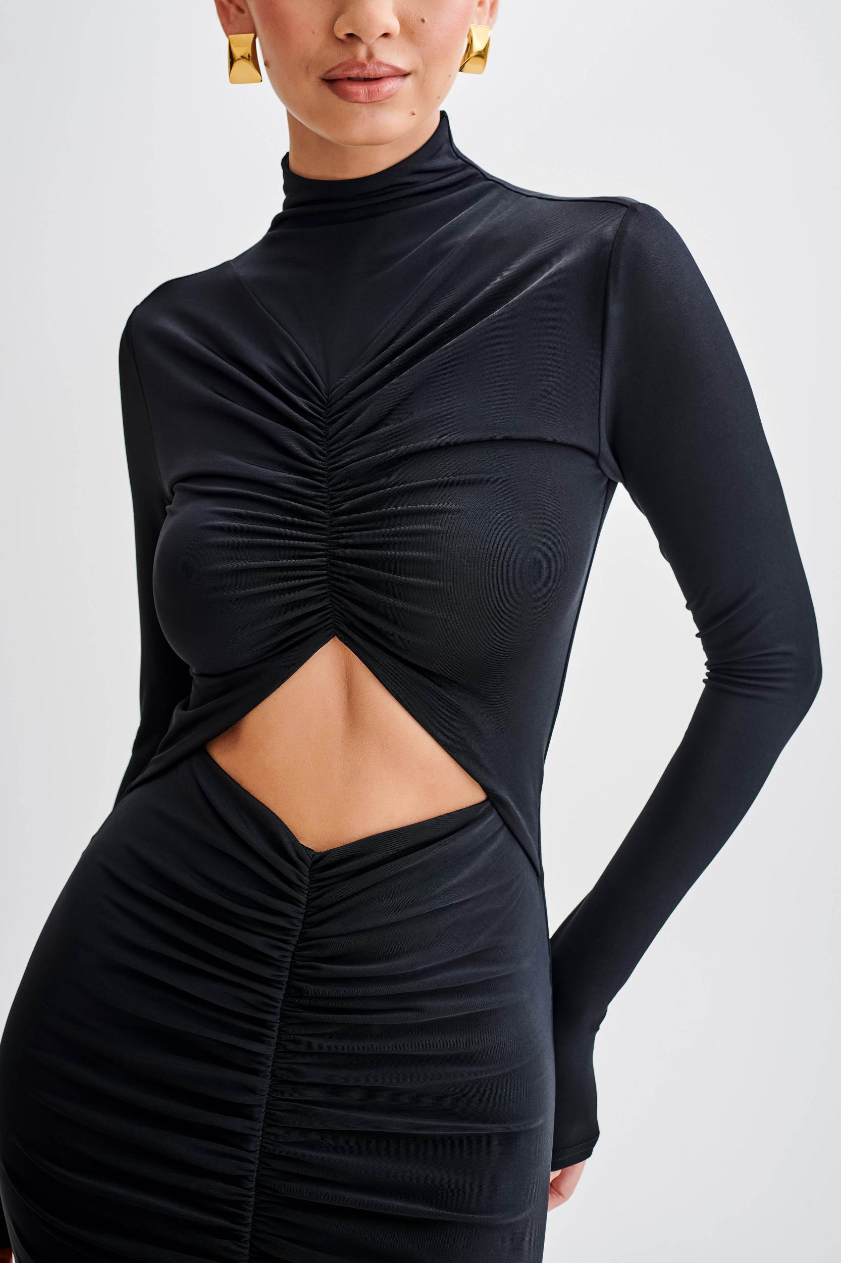 Pia Slinky Long Sleeve Cutout Maxi Dress - Black Product Image