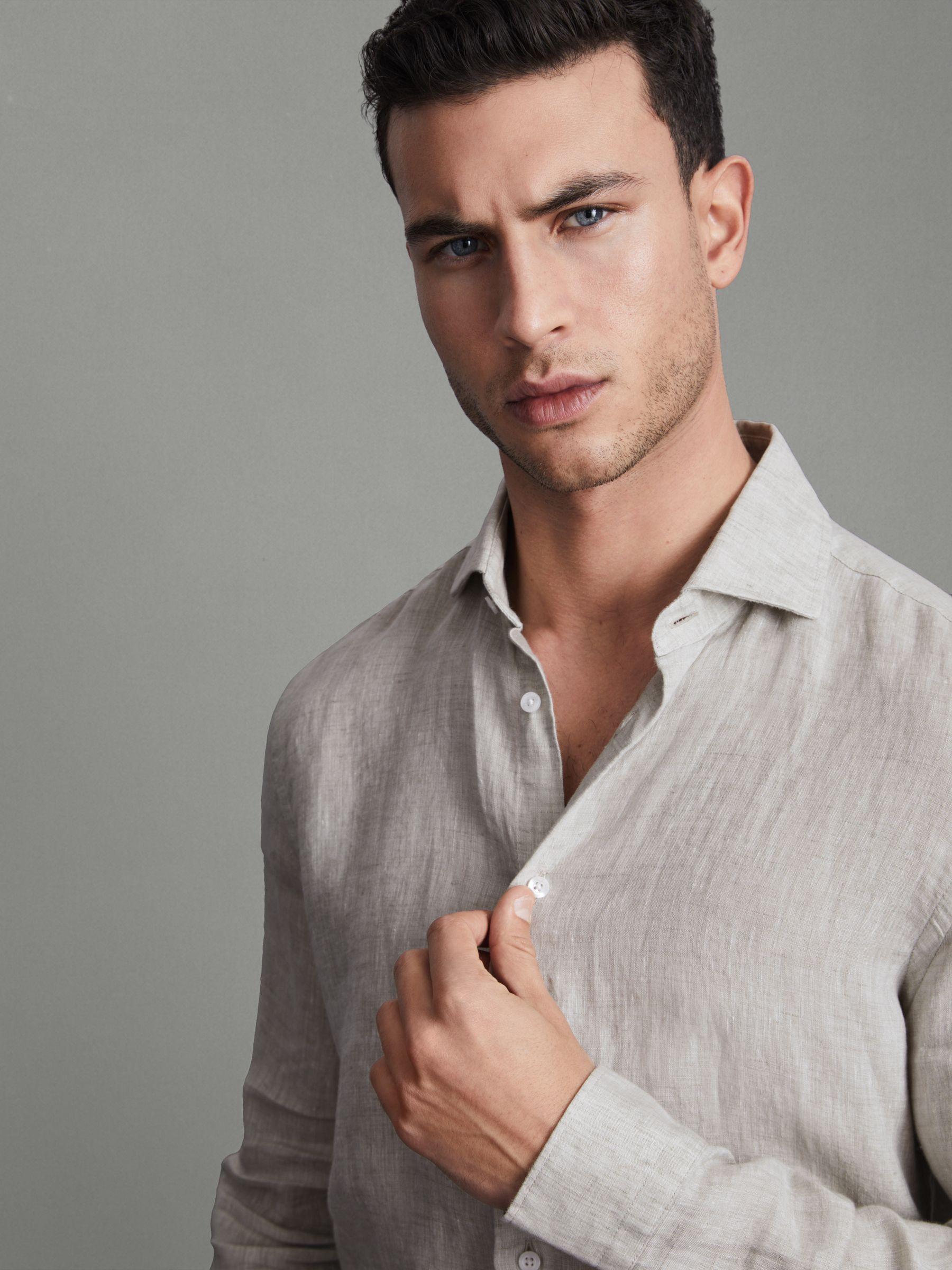 Linen Button-Through Shirt in Stone Product Image