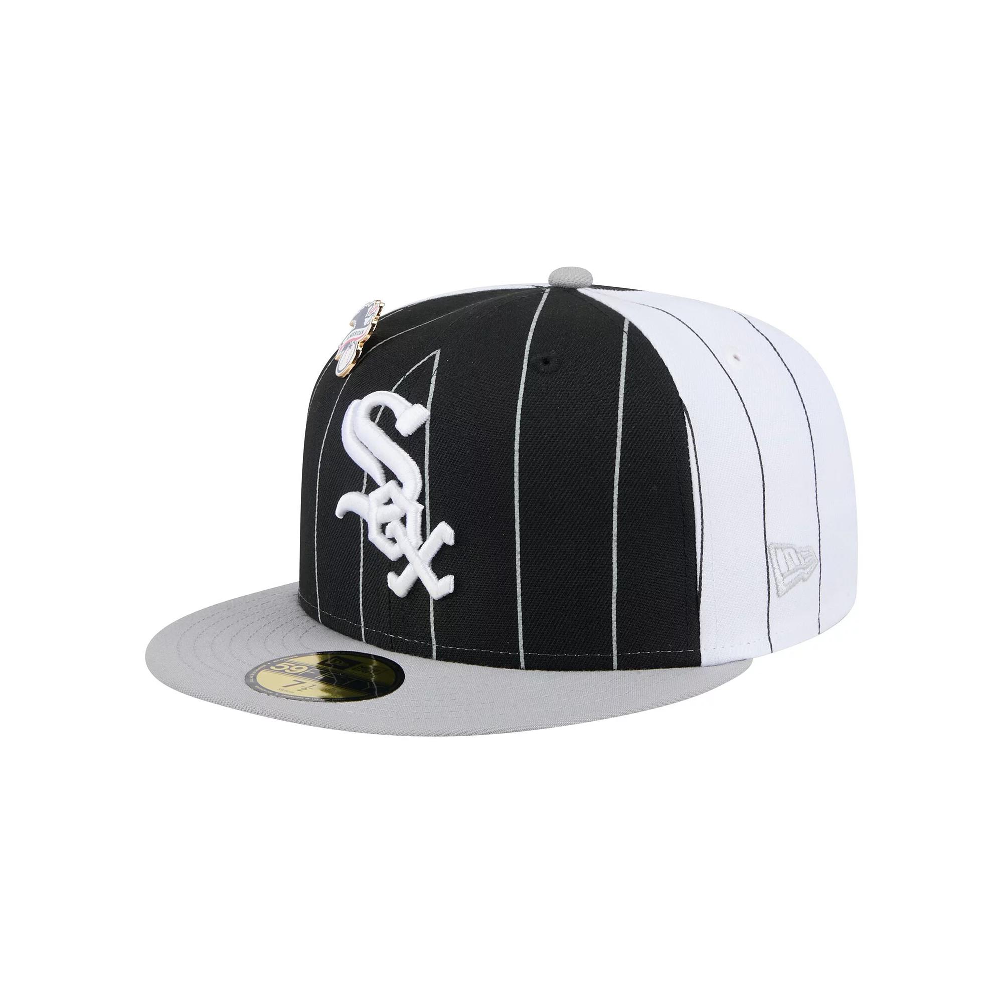 Men's New Era  Black Chicago White Sox Pinstripe 59FIFTY Fitted Hat, Size: 7 3/4 Product Image