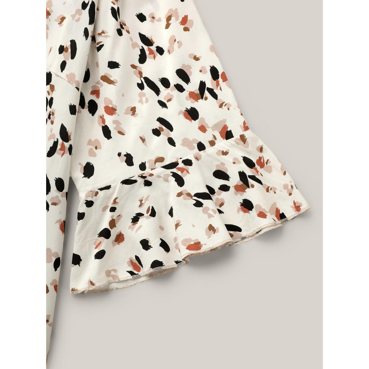 Plus Size Ivory Leopard Print Ruffled Detail Shirt Women Elegant Elbow-length sleeve V-neck Everyday Blouses BloomChic 10/M Product Image