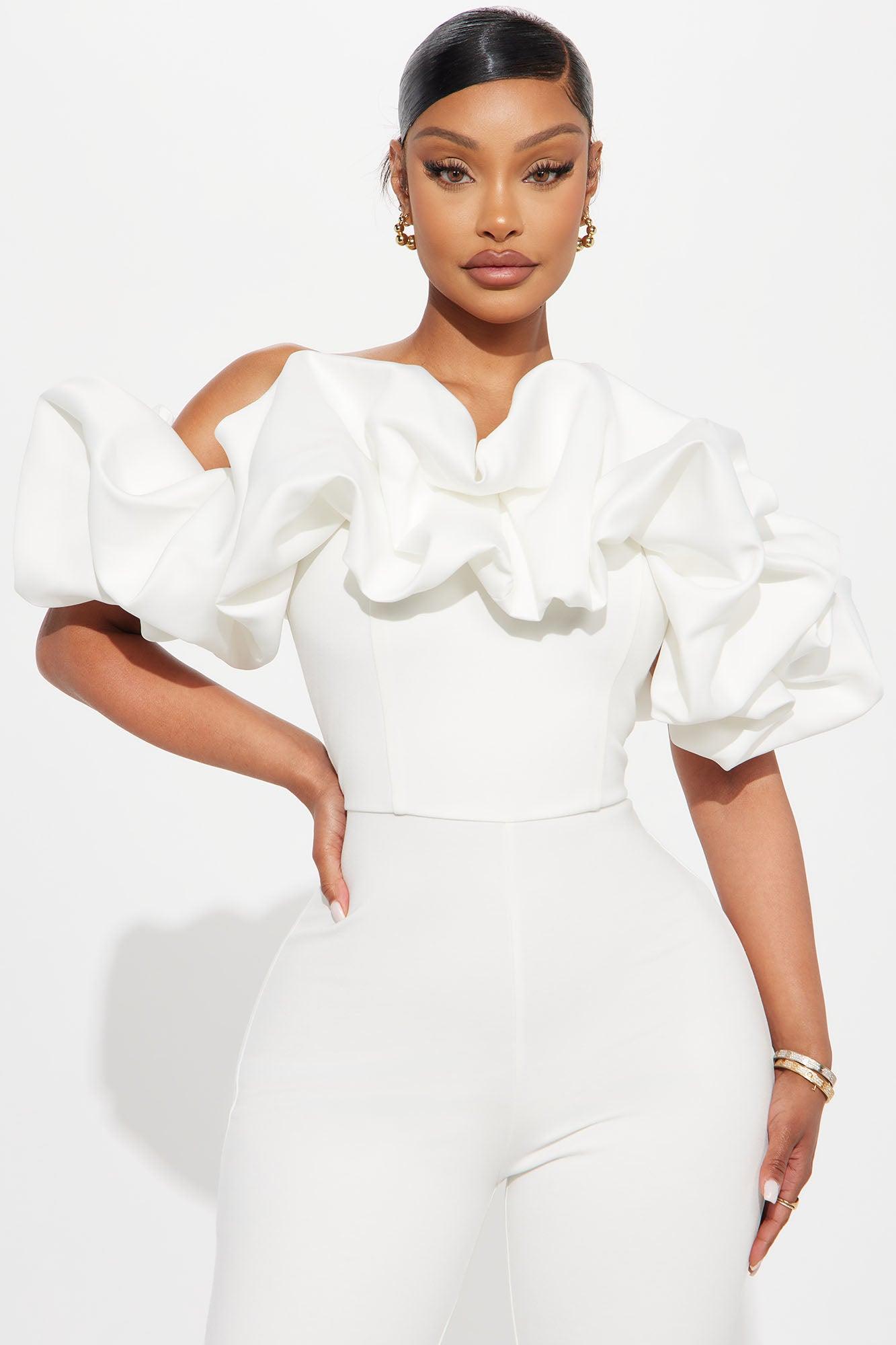 Ruffle Affair Jumpsuit - White Female Product Image