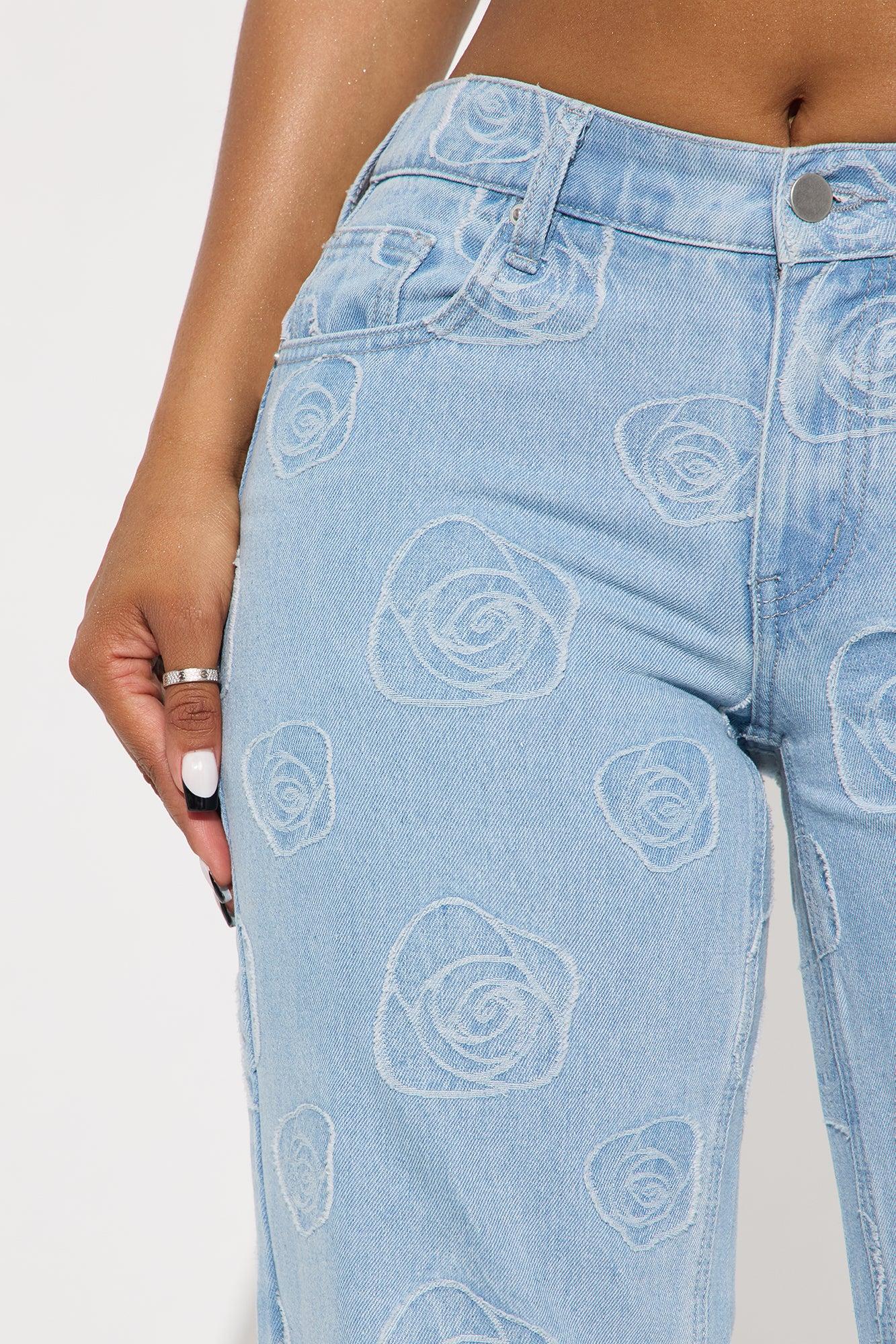 Floral Aura Low Rise Wide Leg Jeans - Light Wash Female Product Image