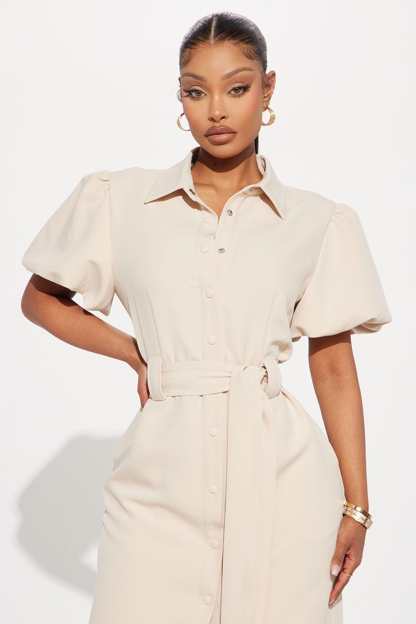 Keaton Shirt Maxi Dress - Beige Product Image