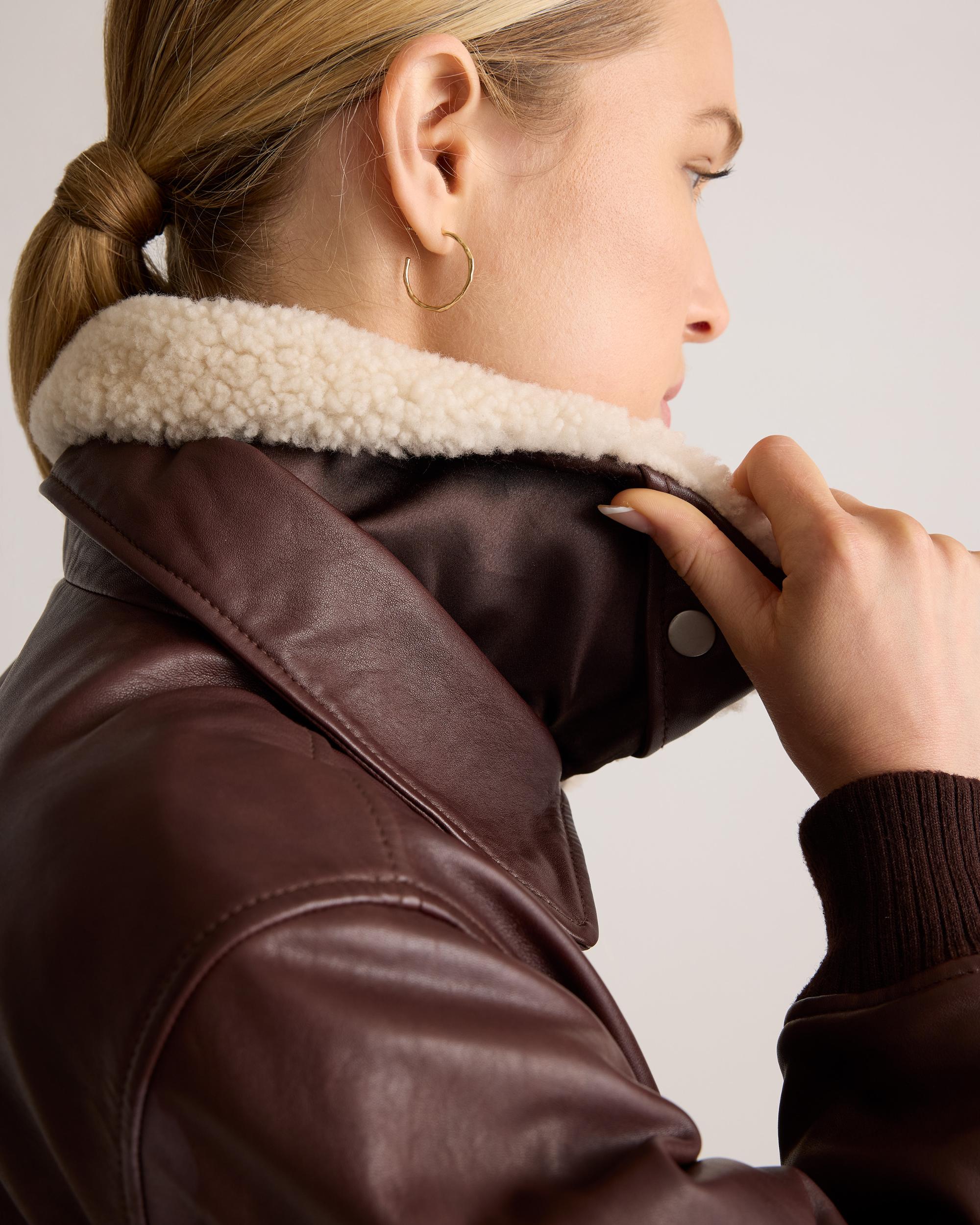Quince | Women's Shearling Trim Aviator Jacket Leather Product Image