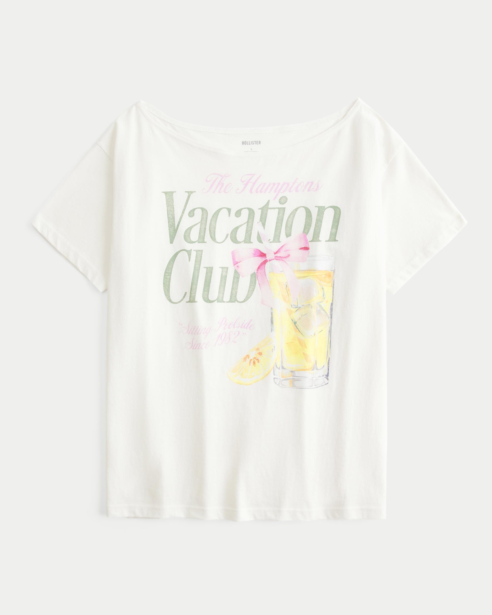 Oversized Off-the-Shoulder Hamptons Graphic Tee Product Image