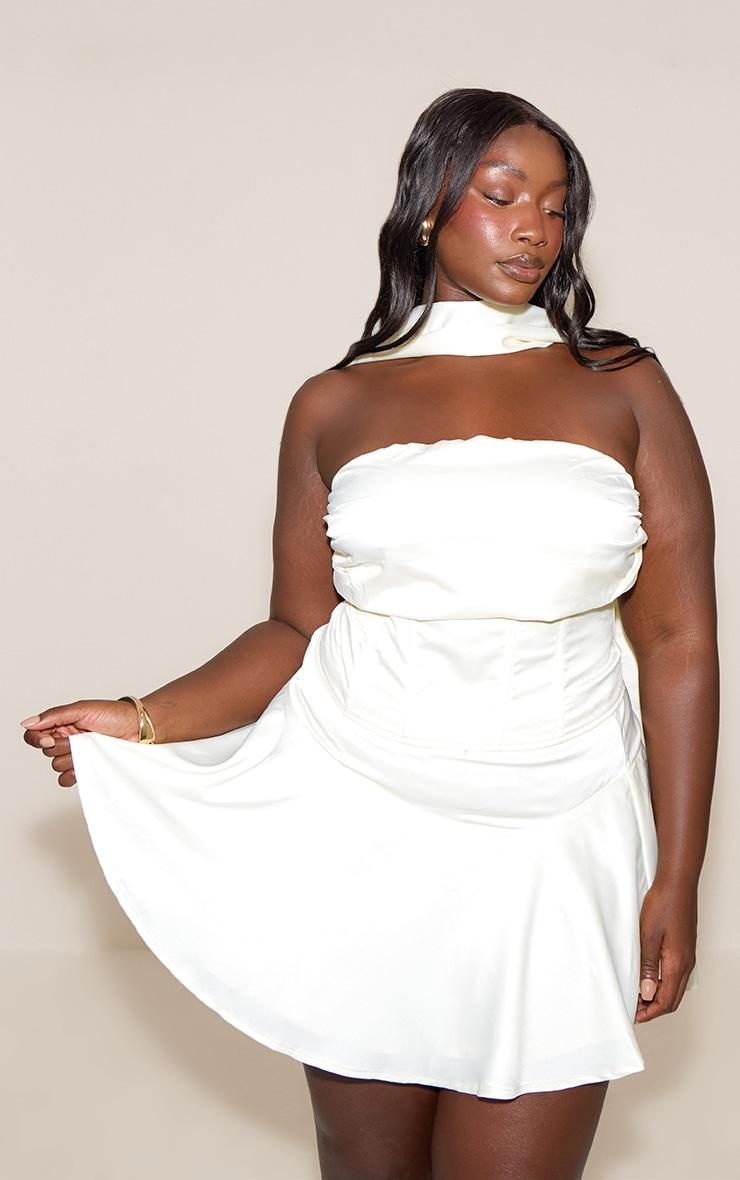 Plus Cream Satin Floaty A Line Mini Skirt Product Image