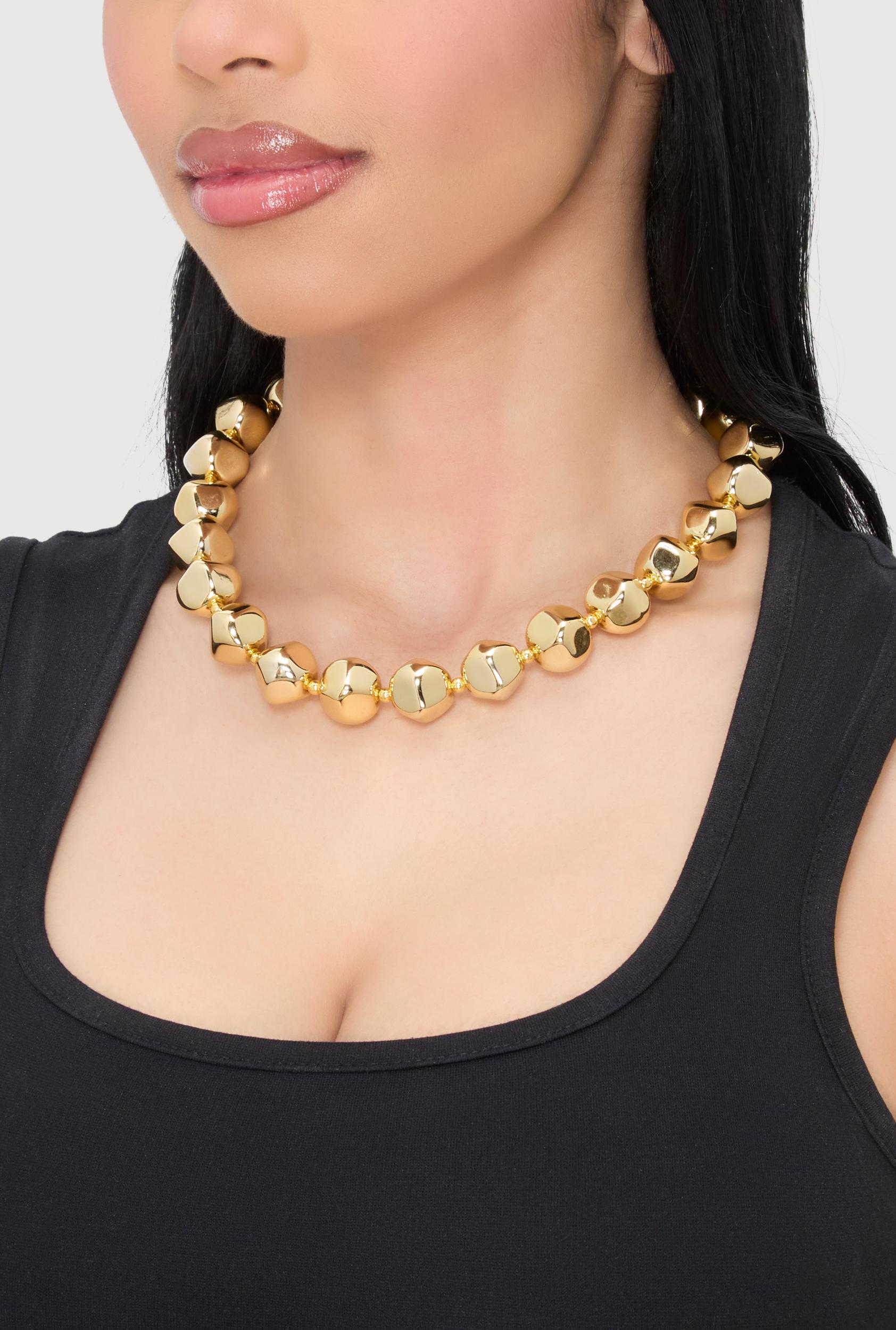 Metallic Beaded Statement Necklace Unisex Product Image