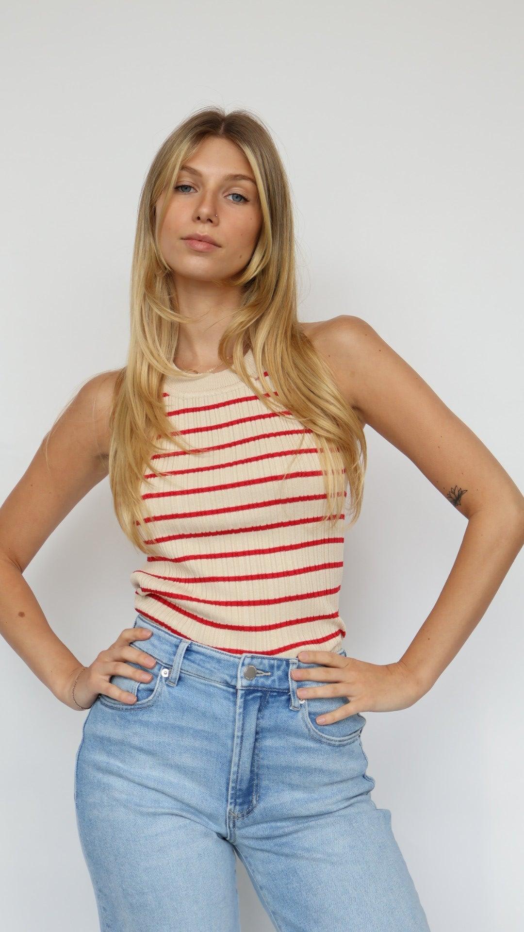 Stripe Rib Knit Top Product Image