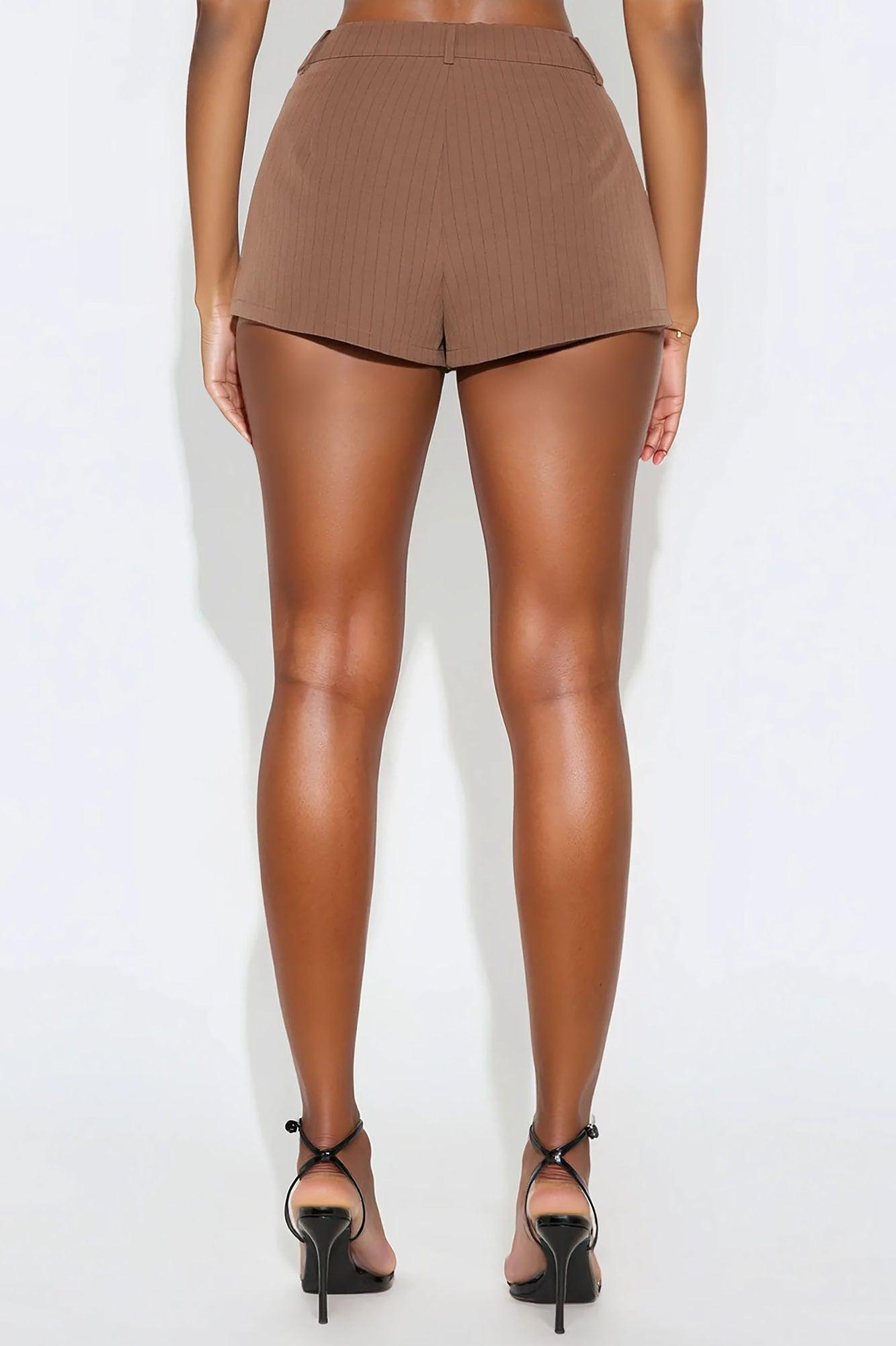 Keeping It Classy Pinstripe Trouser Micro Short - Mocha Product Image