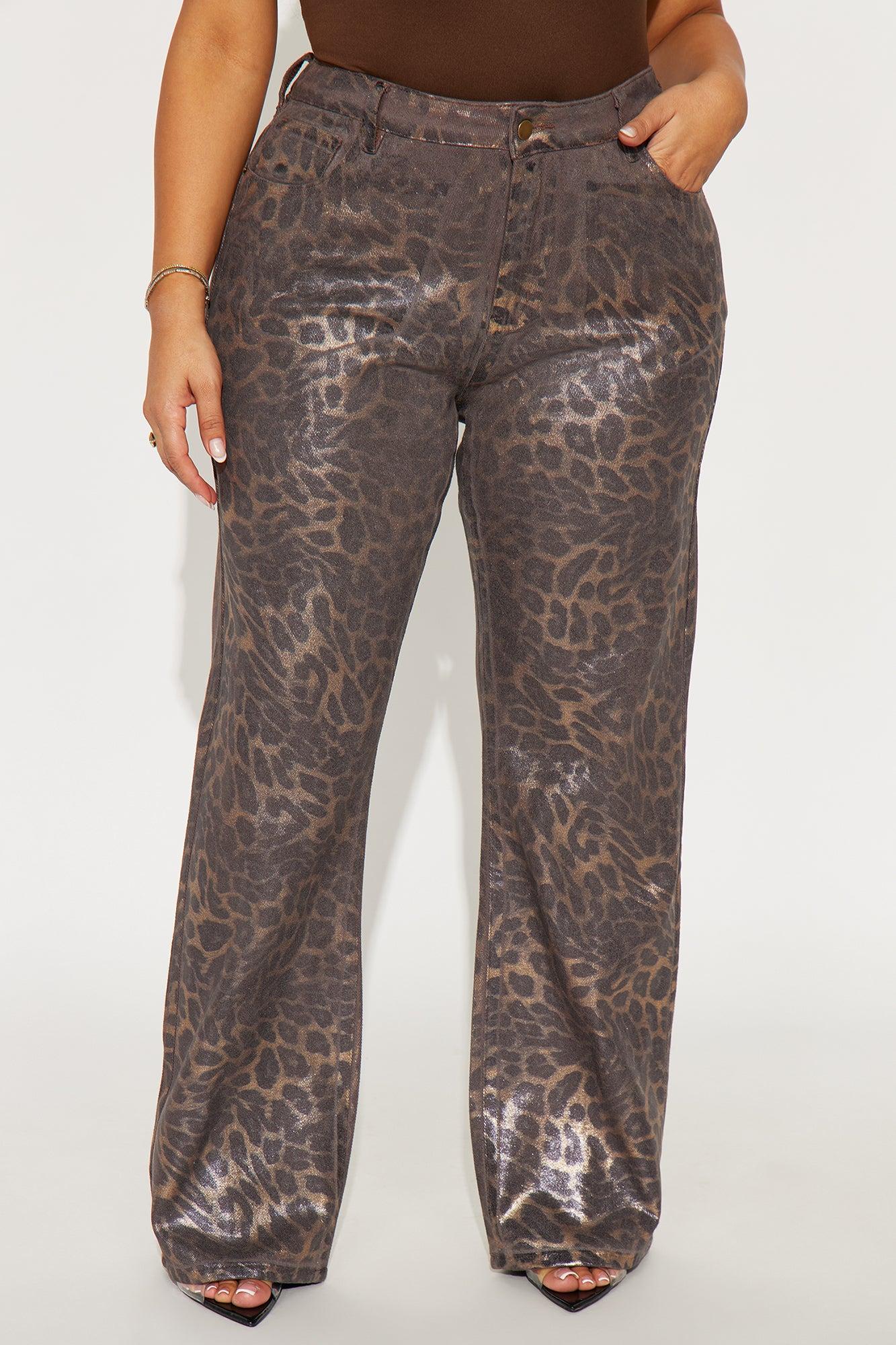 Sadie Twill Rigid Straight Leg Leopard Pant 33 - Chocolate/Combo Female Product Image