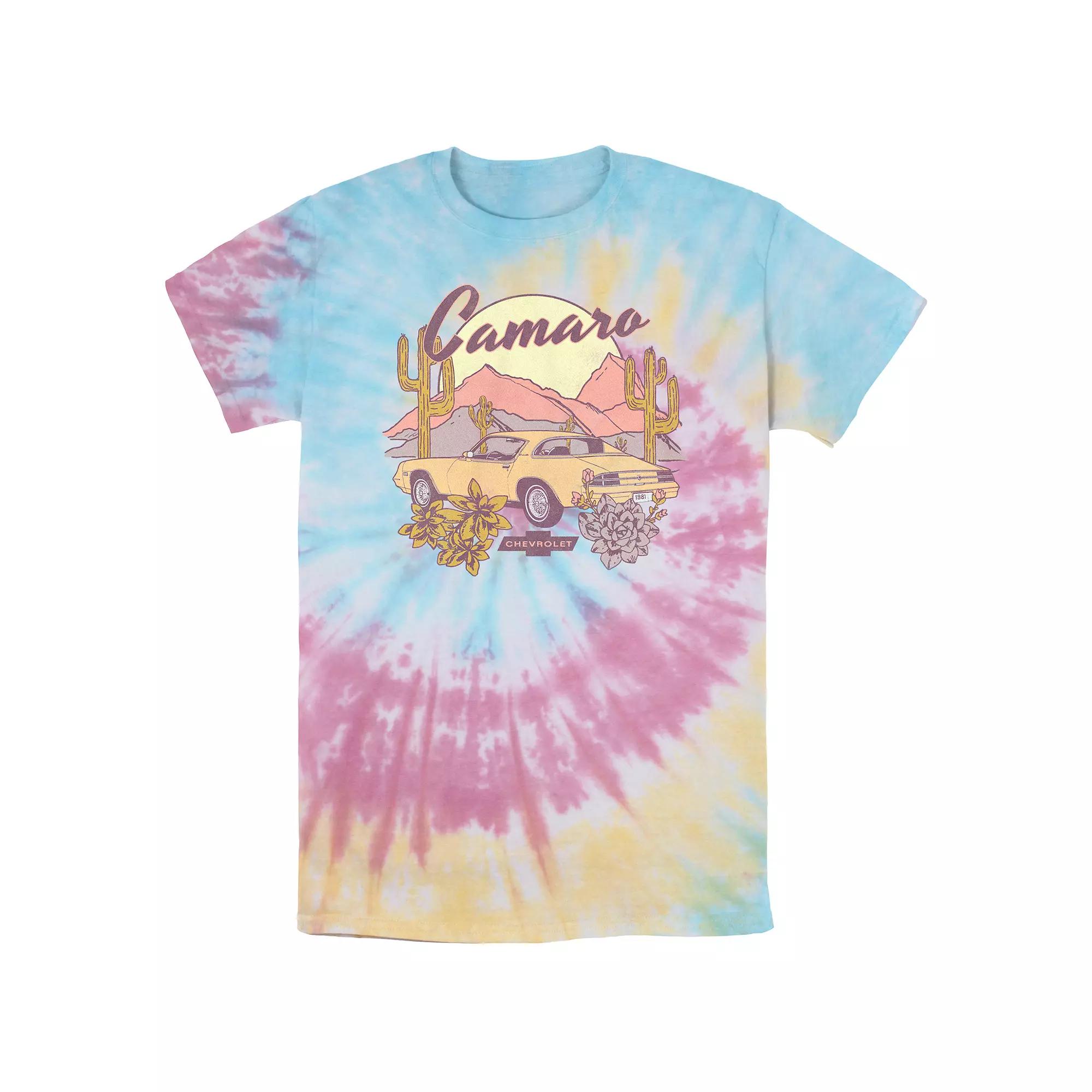 Men's Chevrolet Desert Camaro Tie Dye Graphic Tee, Size: Small, Blue Pink Light Yellow Product Image