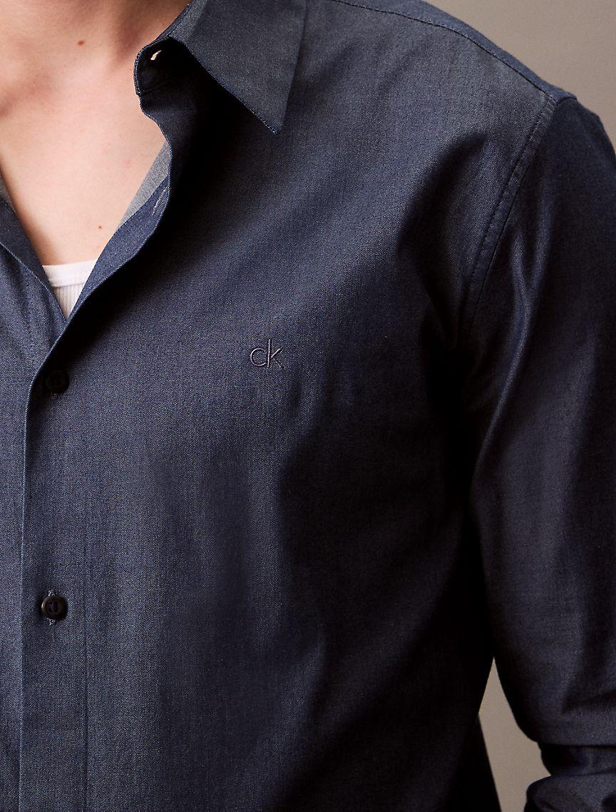 Cotton Stretch Slim Chambray Button-Down Shirt Product Image
