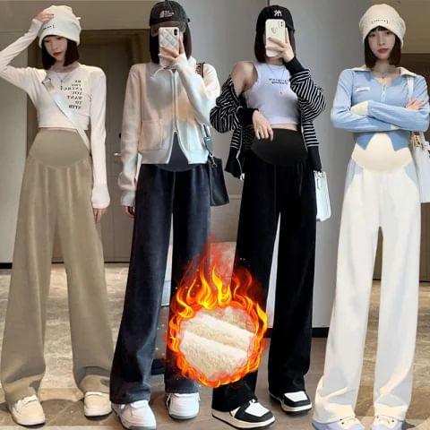 Maternity High Rise Plain Fleece-Lined Loose Fit Pants Product Image