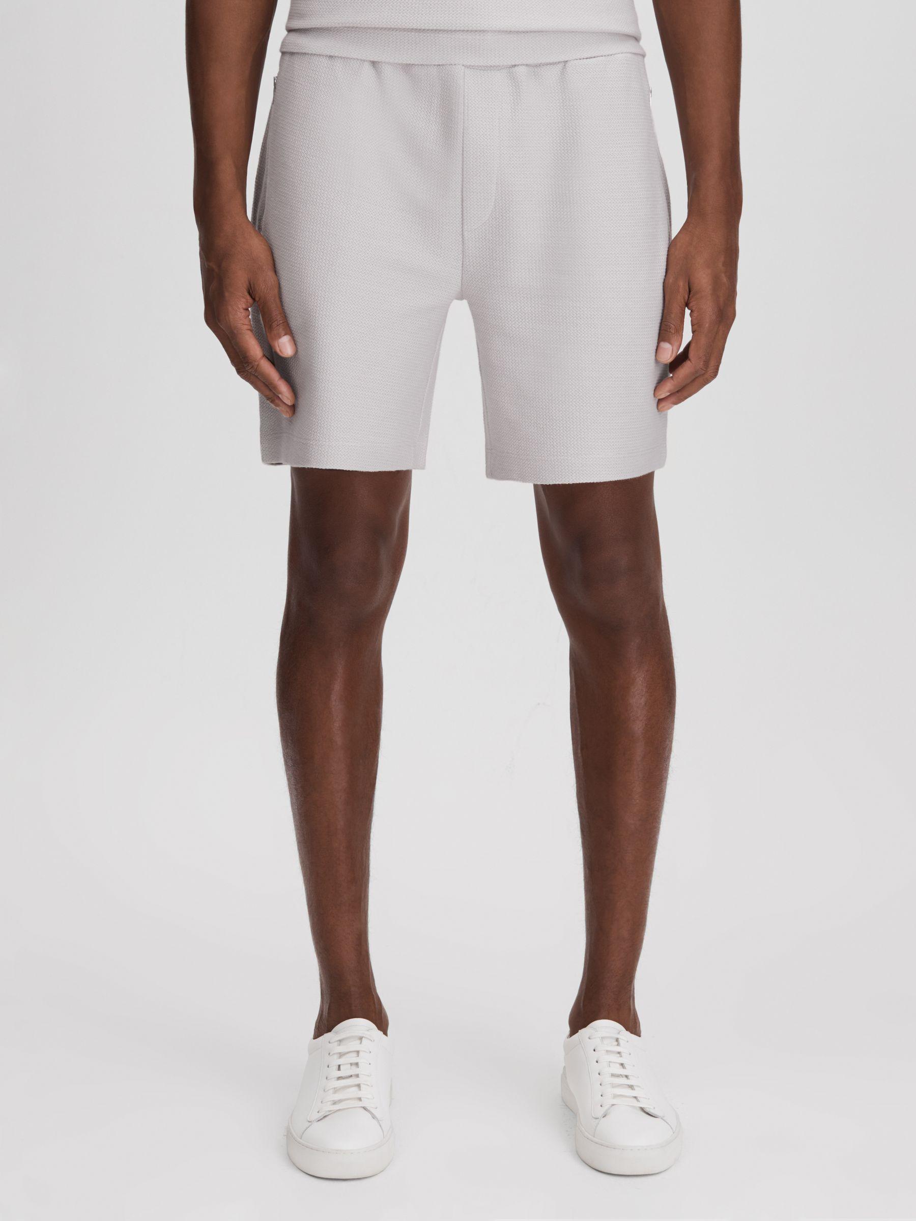 Textured Cotton Drawstring Shorts in Silver Product Image