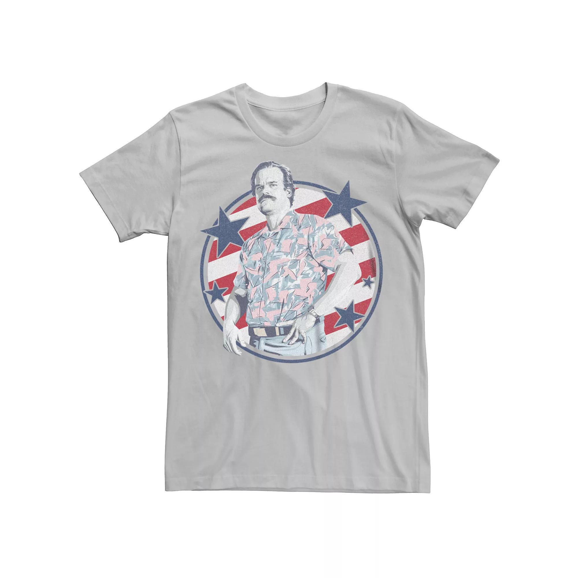 Men's Stranger Things Chief Hopper Stars And Stripes Graphic Tee, Size: Small, Silver Product Image